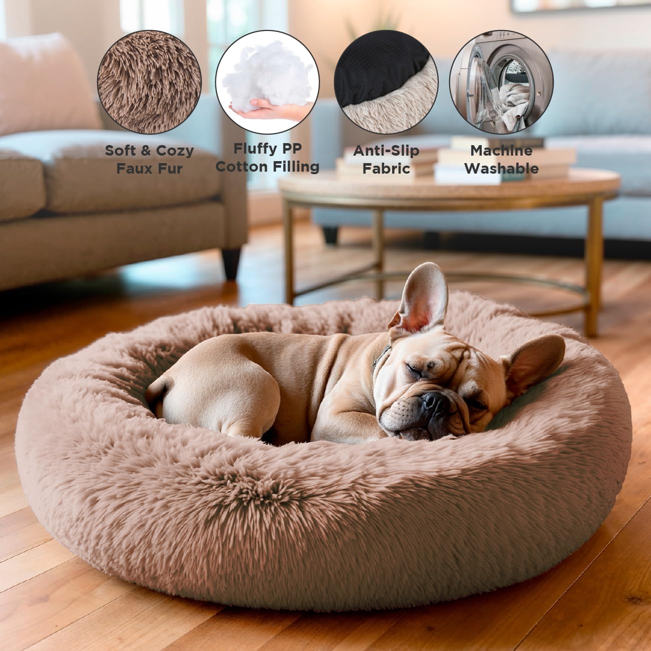 Donut Bed + Free Removable Cooling Mat, Calming Dog Bed Washable Ideal For Small To Large Dogs And Cats & Round Dog Bed, Multipl