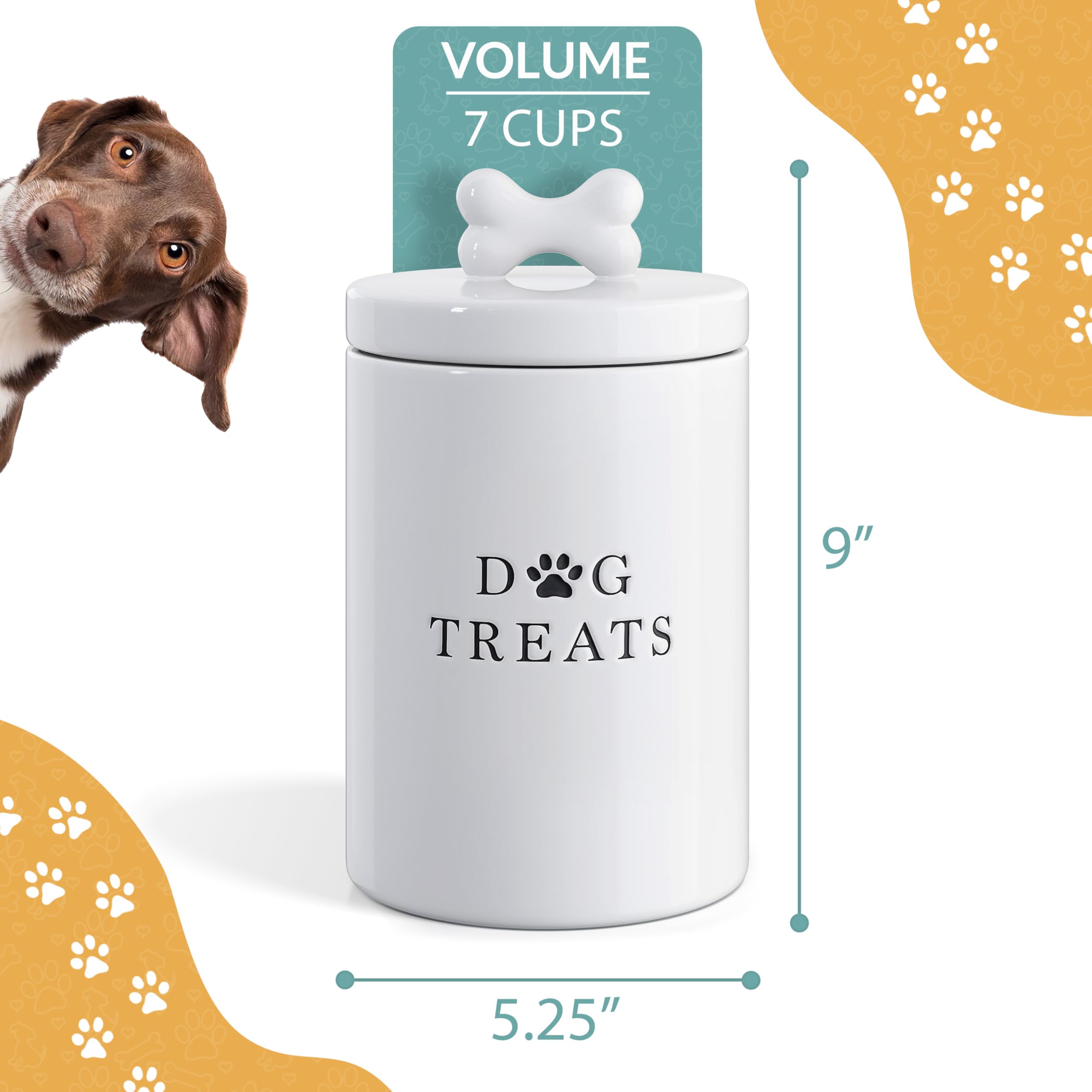 Barnyard Designs Large Dog Treat Container Airtight with Lid, Cute Rustic Ceramic Dog Treat Storage Jar for Kitchen Counter (Whi