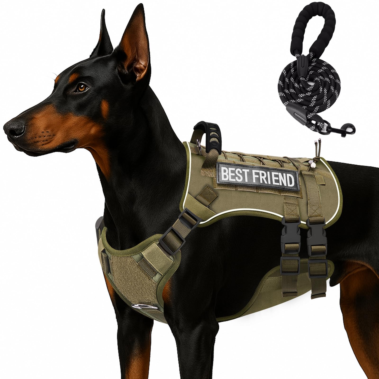 Xihan Tactical Dog Harness for Small Dogs,No Pull Dog Harness and Leash Set,Patches,Reflective Function,Dog Vest Harness for Tra