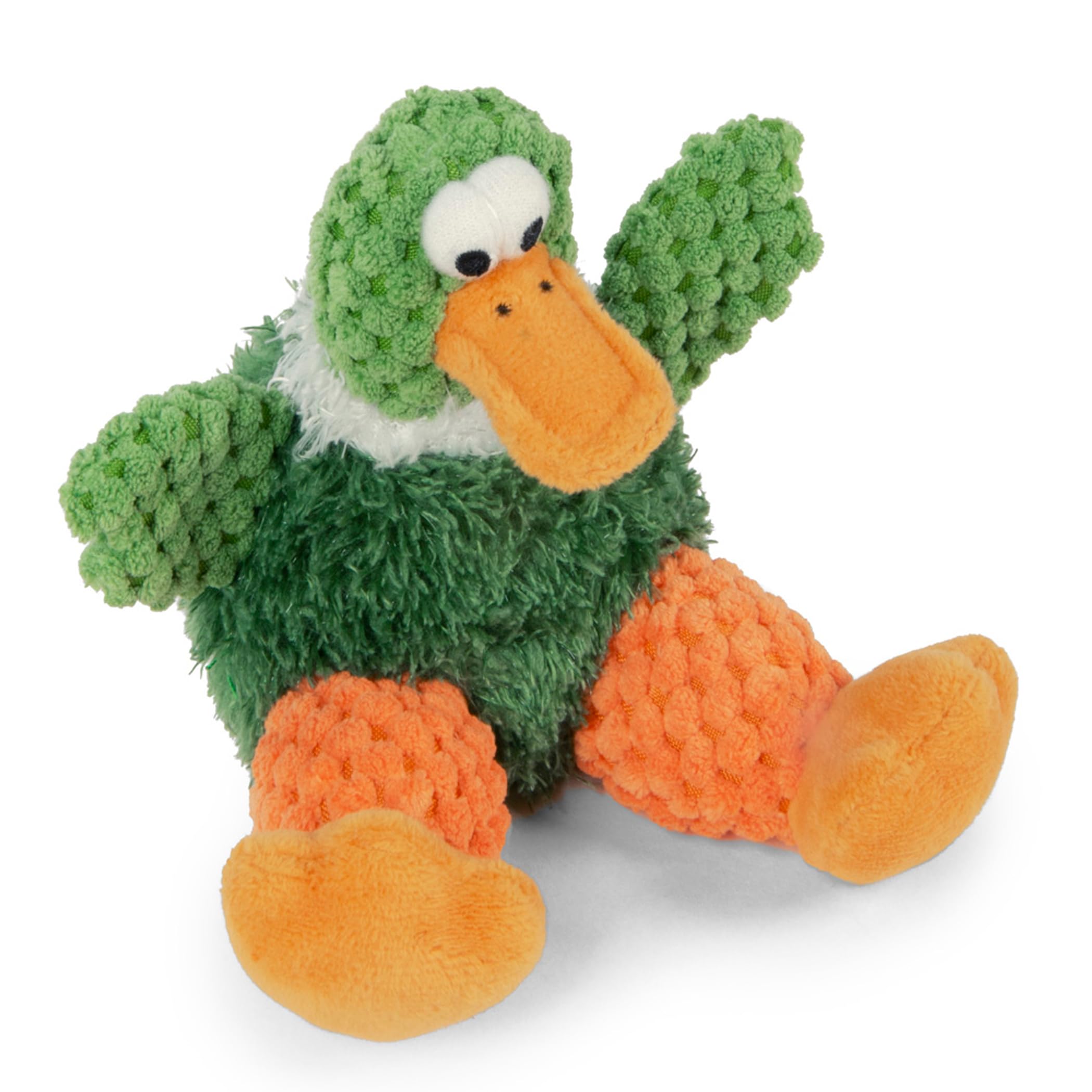 Godog Checkers Just For Me Sitting Duck Squeaky Plush Dog Toy, Chew Guard Technology - Green, Mini
