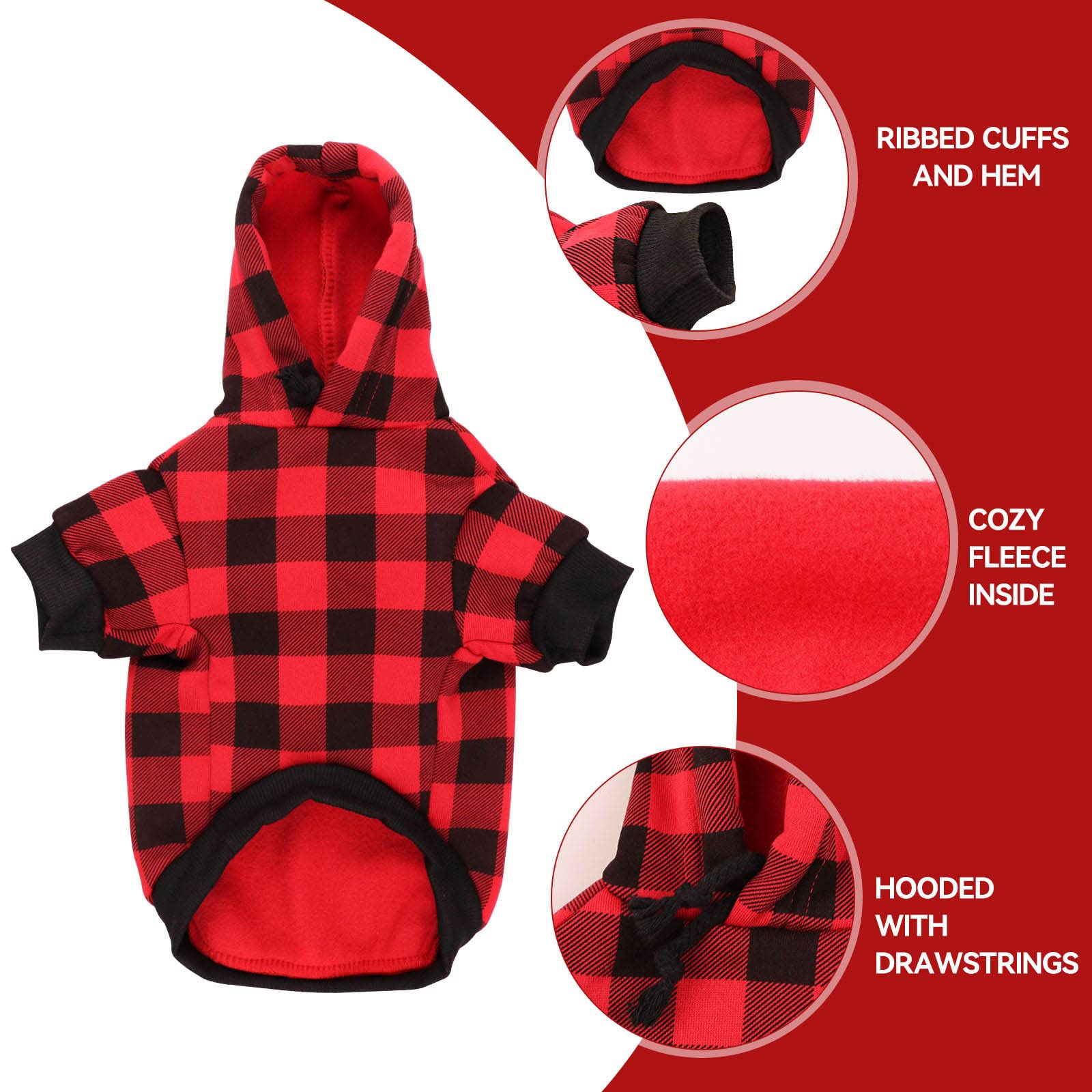 Buffalo Plaid Dog Sweater - Warm & Soft, Breathable, Cozy Small Dog Hoodie With Pocket (Xs)