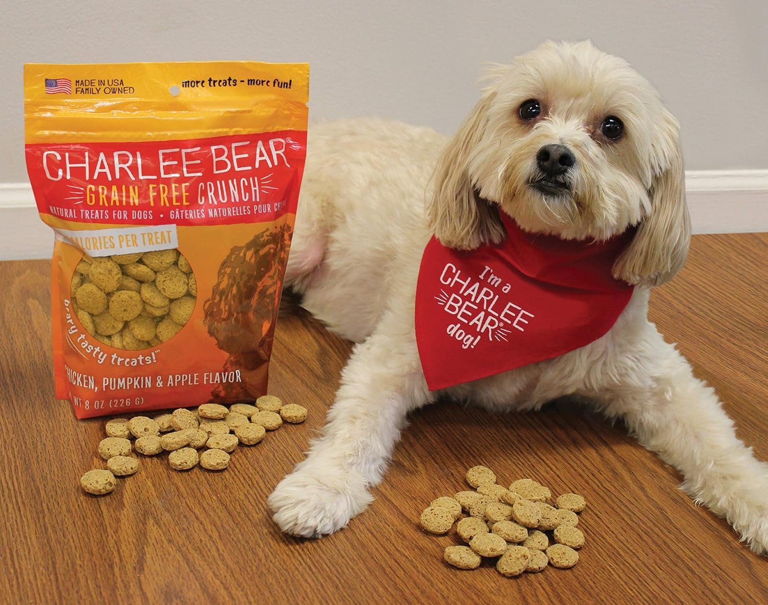 Charlee Bear Dog Training Treats, Grain Free, 8oz (Pack of 2), Chicken, Pumpkin & Apple, Low Calorie, Crunchy for All Breeds