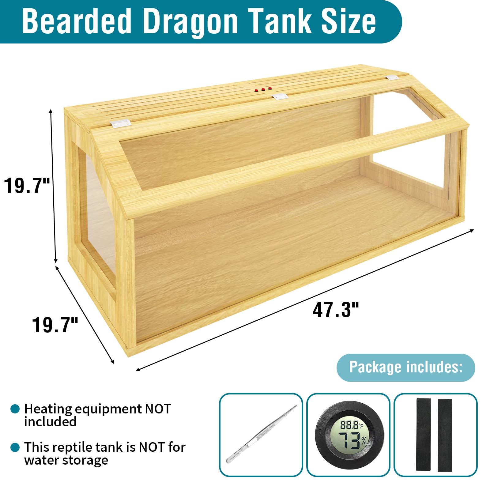 75 Gallon Reptile Tank, Wooden Bearded Dragon Terrarium Tank With Top Ventilation, Large Reptile Enclosure For Snake, Lizard, An