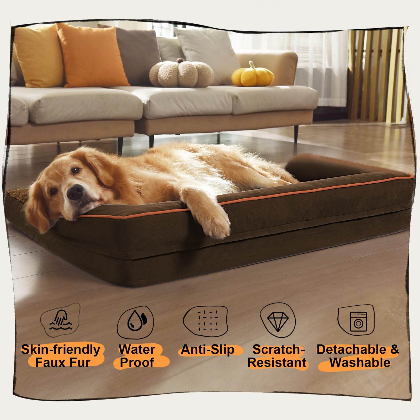 Dog Bed Medium Size Dog-Orthopedic Waterproof Bed for Dogs,Foam Couch Sofa with Washable Removable Cover & Non-Slip Bottom-Coffe