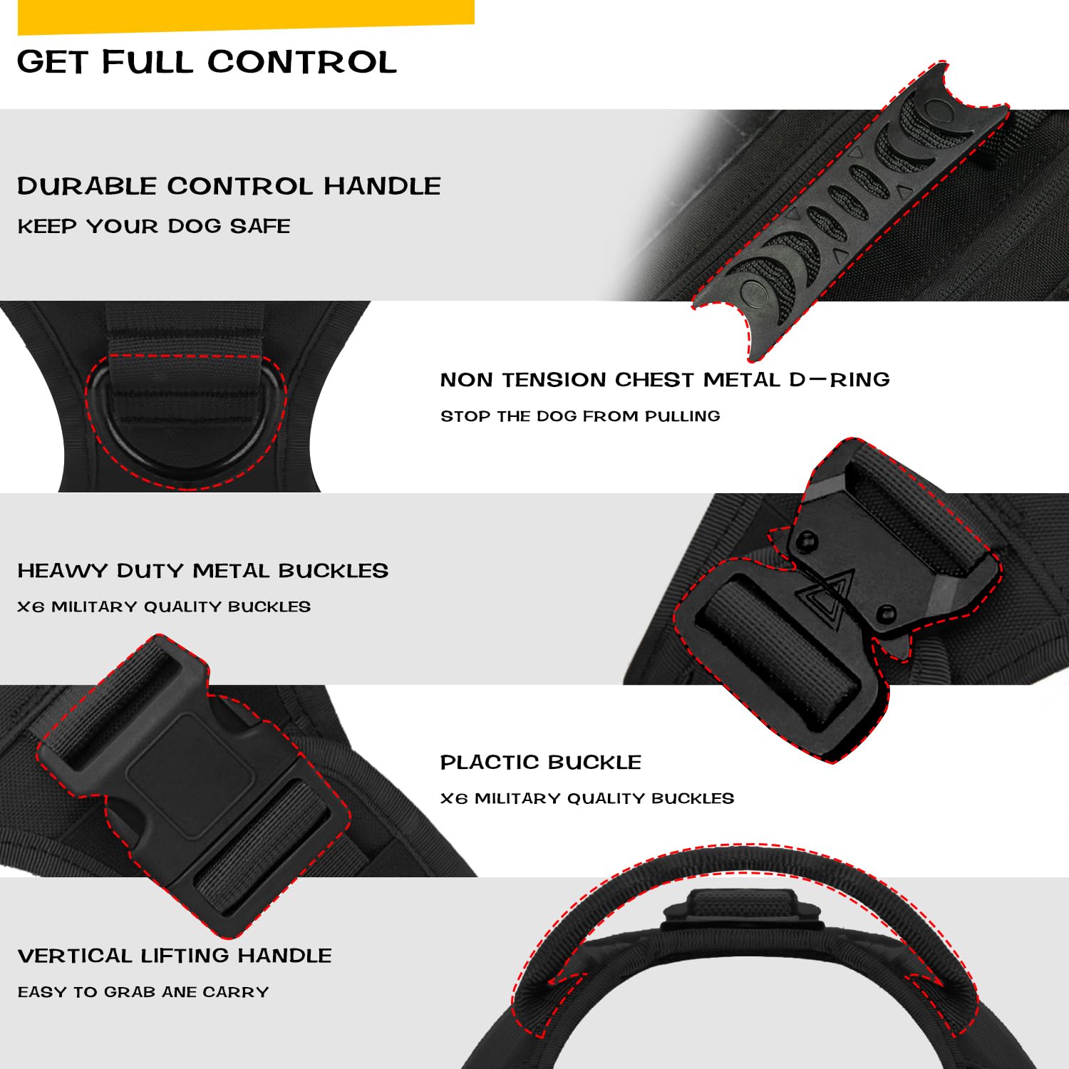 Tactical Dog Harness For Medium And Large Dogs No Pull Adjustable Dog Vest For Training Hunting Walking Military Dog Harness With Handle Service Dog Vest With Molle & Loop Panels Black,L(Vest Only)