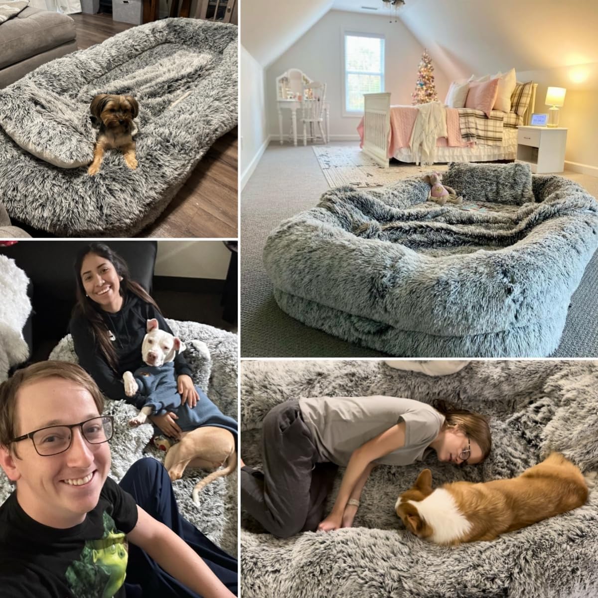YITAHOME Human Dog Bed, 79x43 Extra Large Memory Foam Dog Beds for Adults and Pets with Blanket and Pillow, Washable Fur Cover,