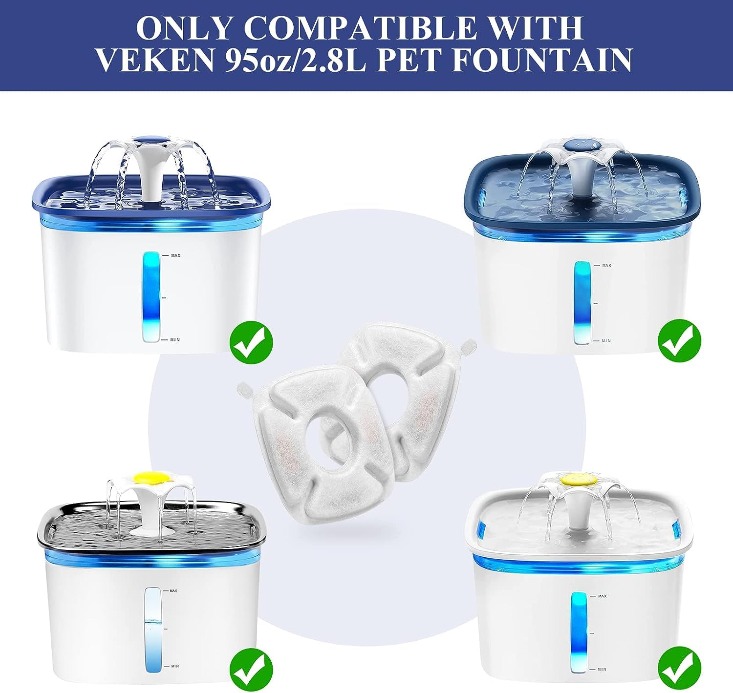 8 Pcs Cat Fountain Replacement Filters 4 Pack Cat Water Fountain Replacement Filters & 4 Pack Pre-Filter Sponges, Pet Fountain F