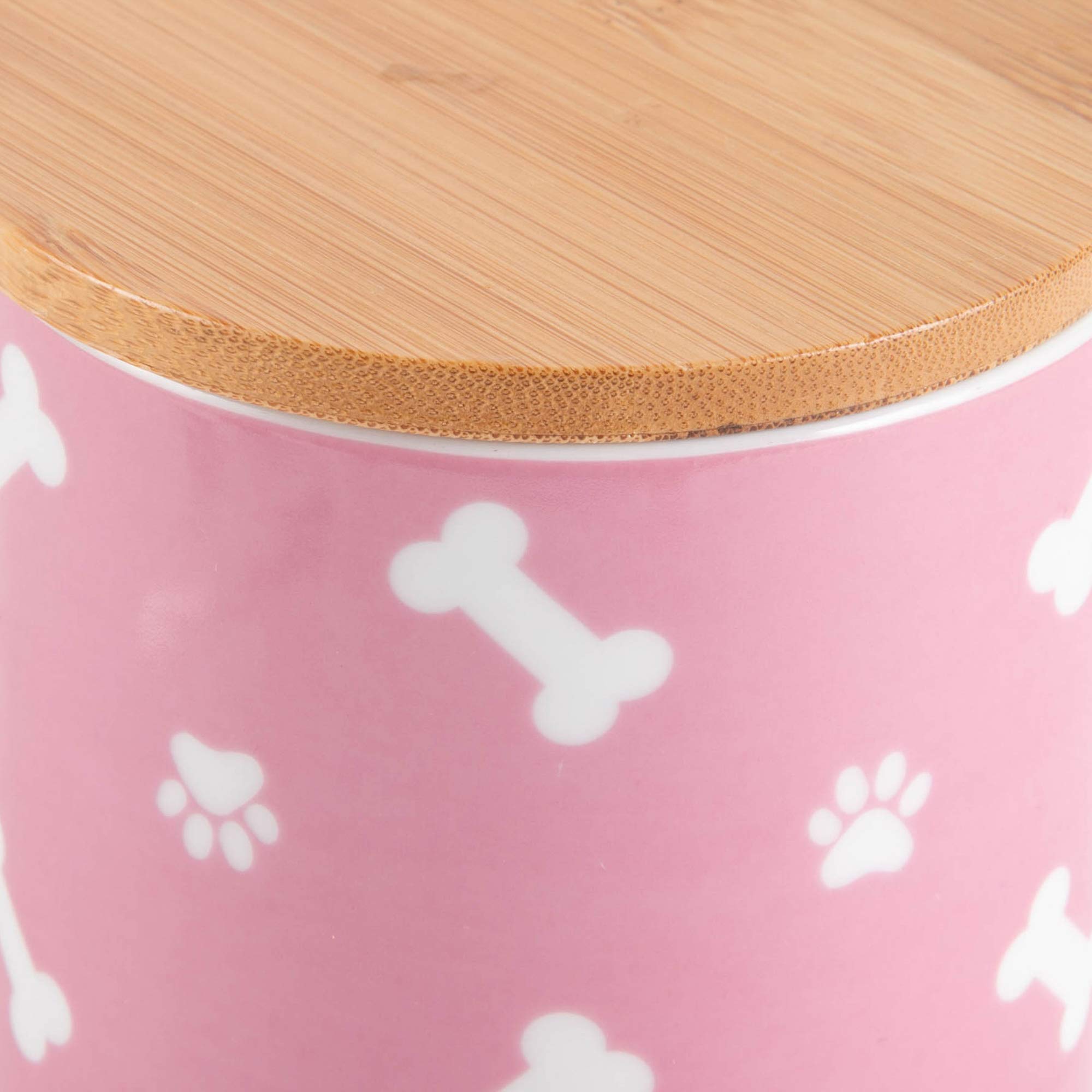 Bone Dry Ceramic Canister for Pet Treats Bamboo Twist to Close Lid, Dishwasher Safe, Keep Dog & Cat Food Safe and Dry, Treat Jar