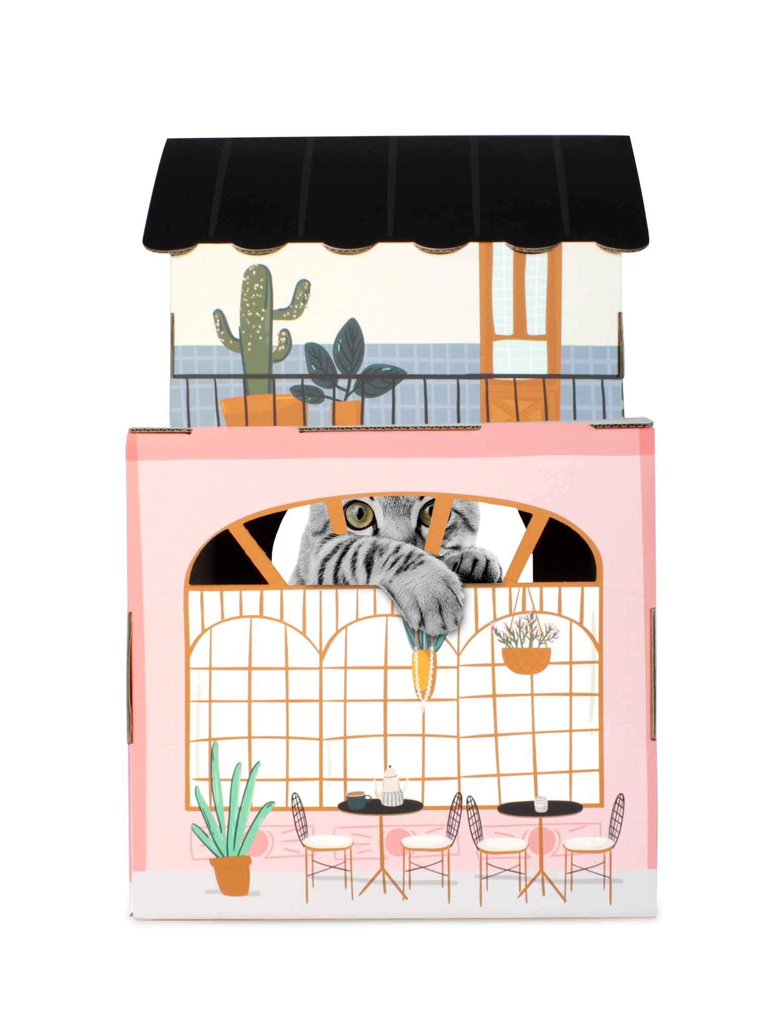 American Cat Club Cat House With Scratcher & Catnip Included - Coffee House