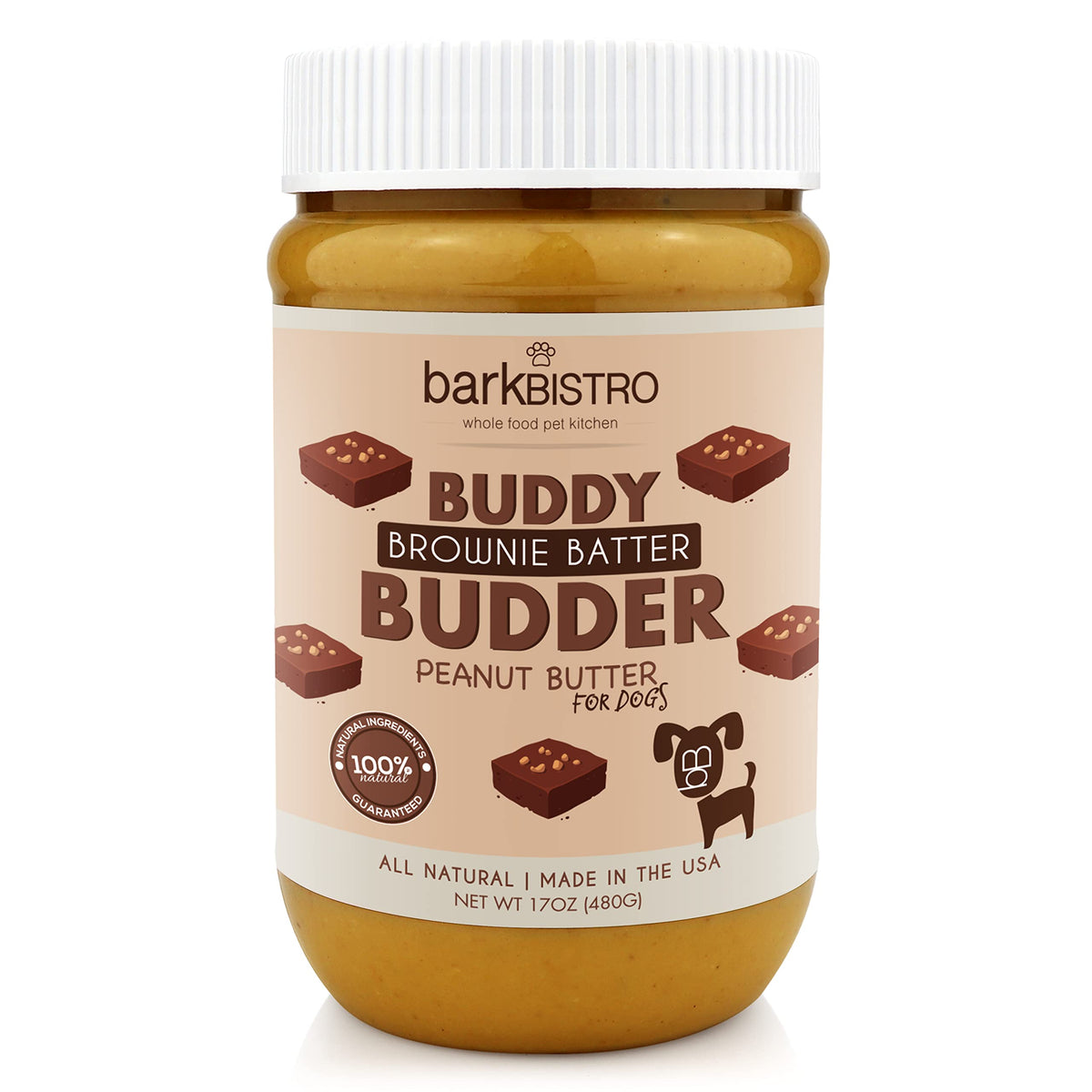 Buddy Budder Brownie Batter, 100% Natural Dog Peanut Butter, Healthy Peanut Butter Dog Treats, Stuff In Toy, Dog Pill Pocket, Made In Usa, (17 Oz Jars) (Brownie Batter)