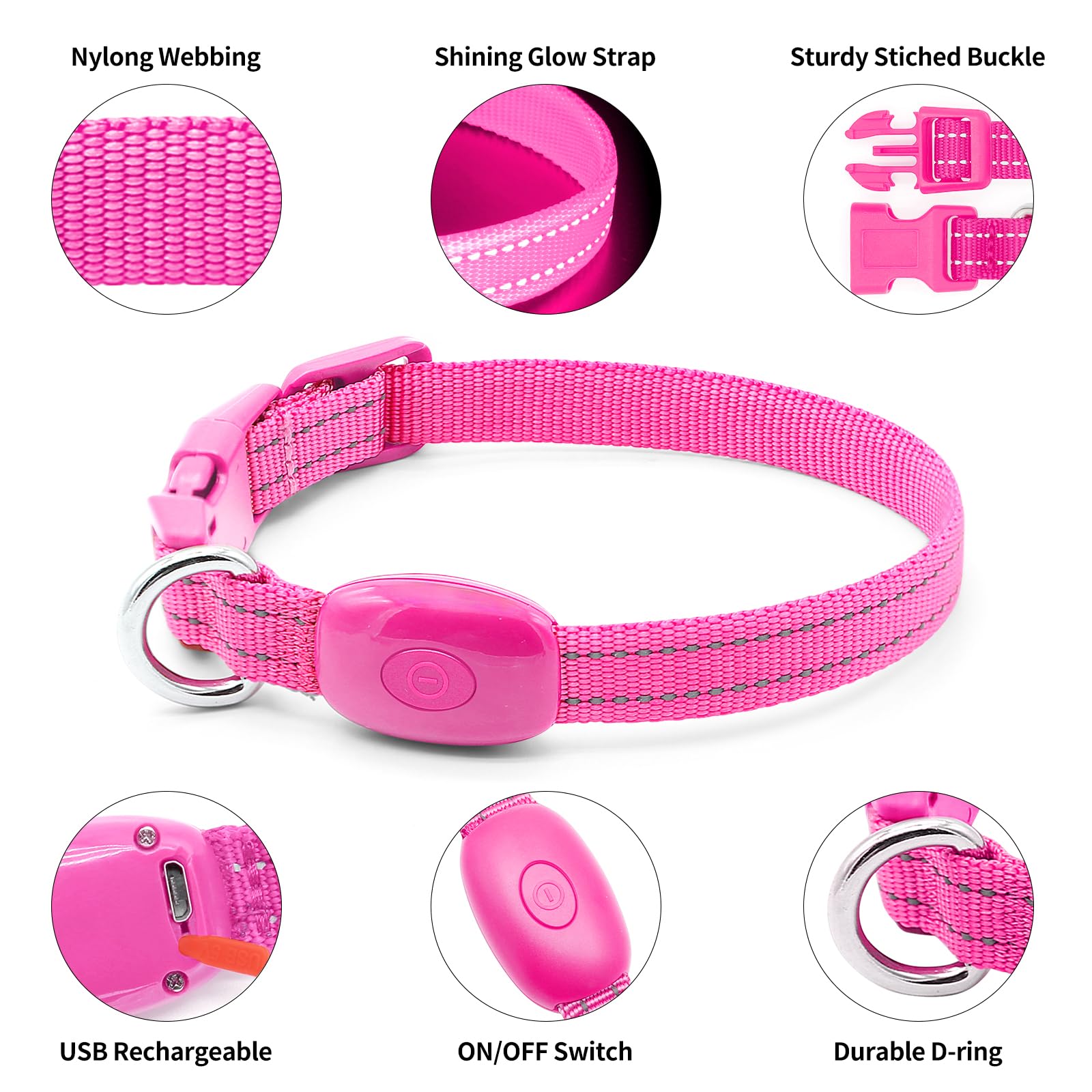 Domiglow Light Up Dog Collar For Small Dogs& Cats, Reflective Led Dog Collar Rechargeable Puppy Safety Lights For Nighttime Walk