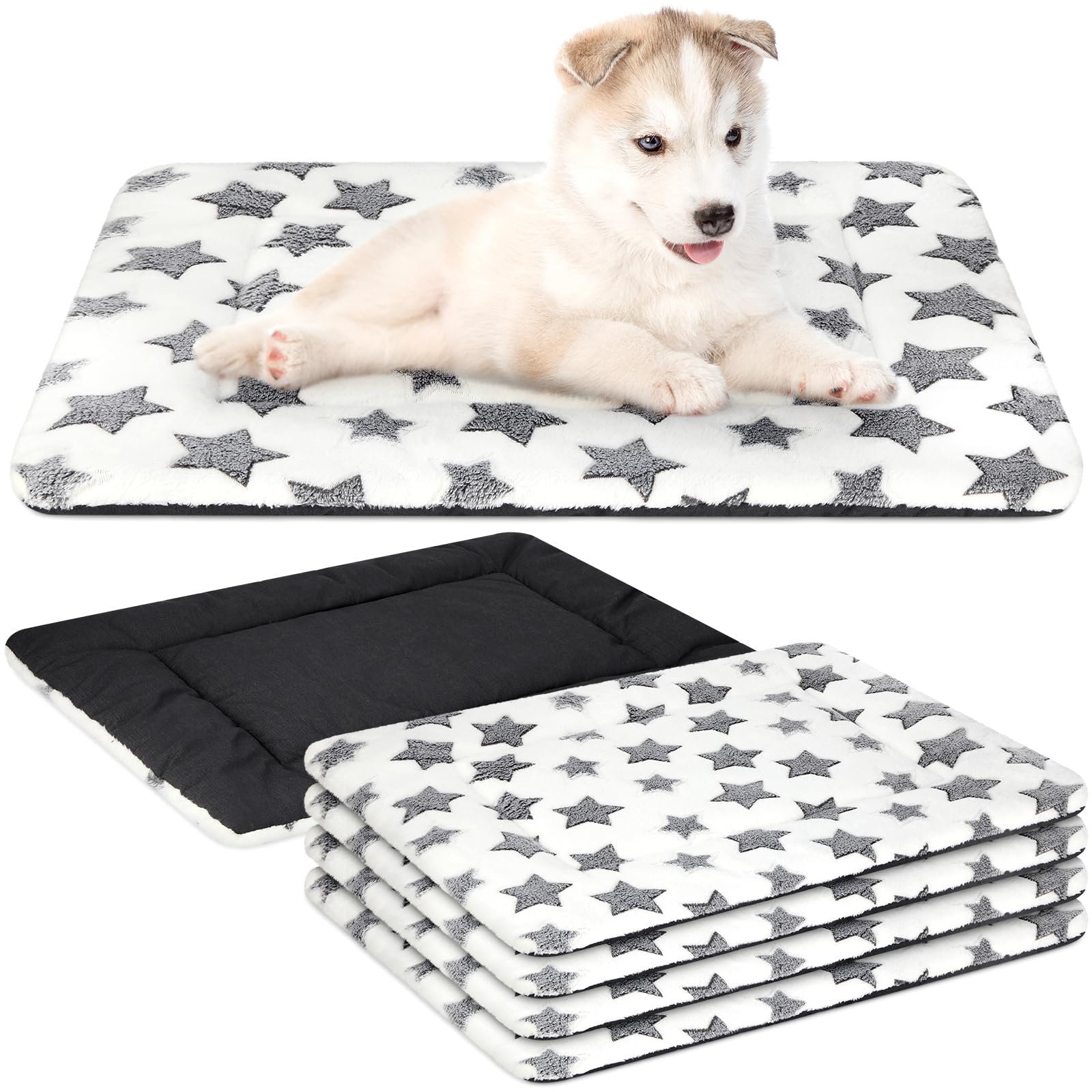 VitalCozy 4 Pcs Dog Crate Pads, Ultra Soft Warm Washable Anti-Slip Kennel Bed Mat for Pets, Reversible, Replaceable, Cozy Cage L