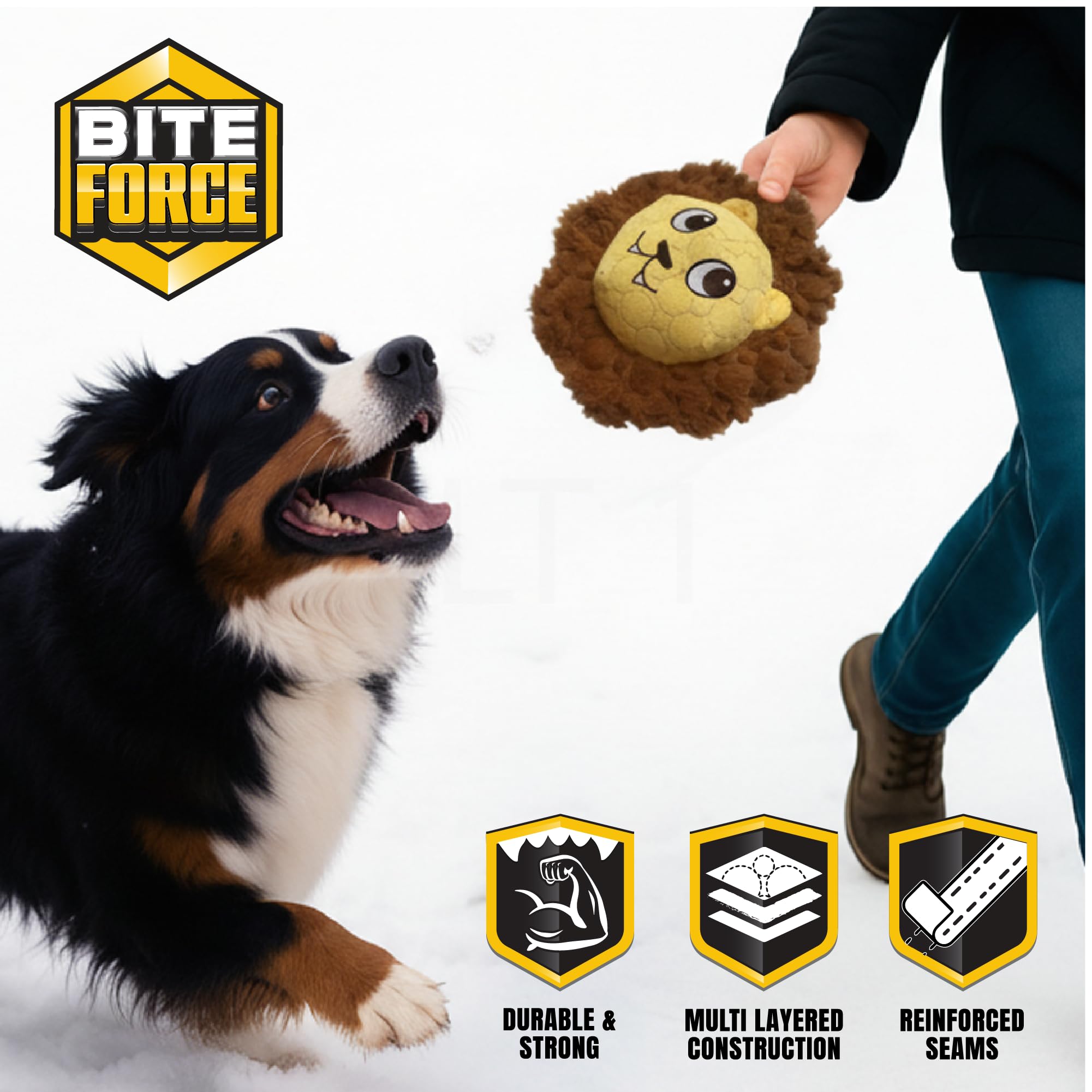 Bite Force -Durable & Strong Dog Toy Mighty Leo with Squeaker, Kevlar-Reinforced for Aggressive Chewers for Small Medium Large D