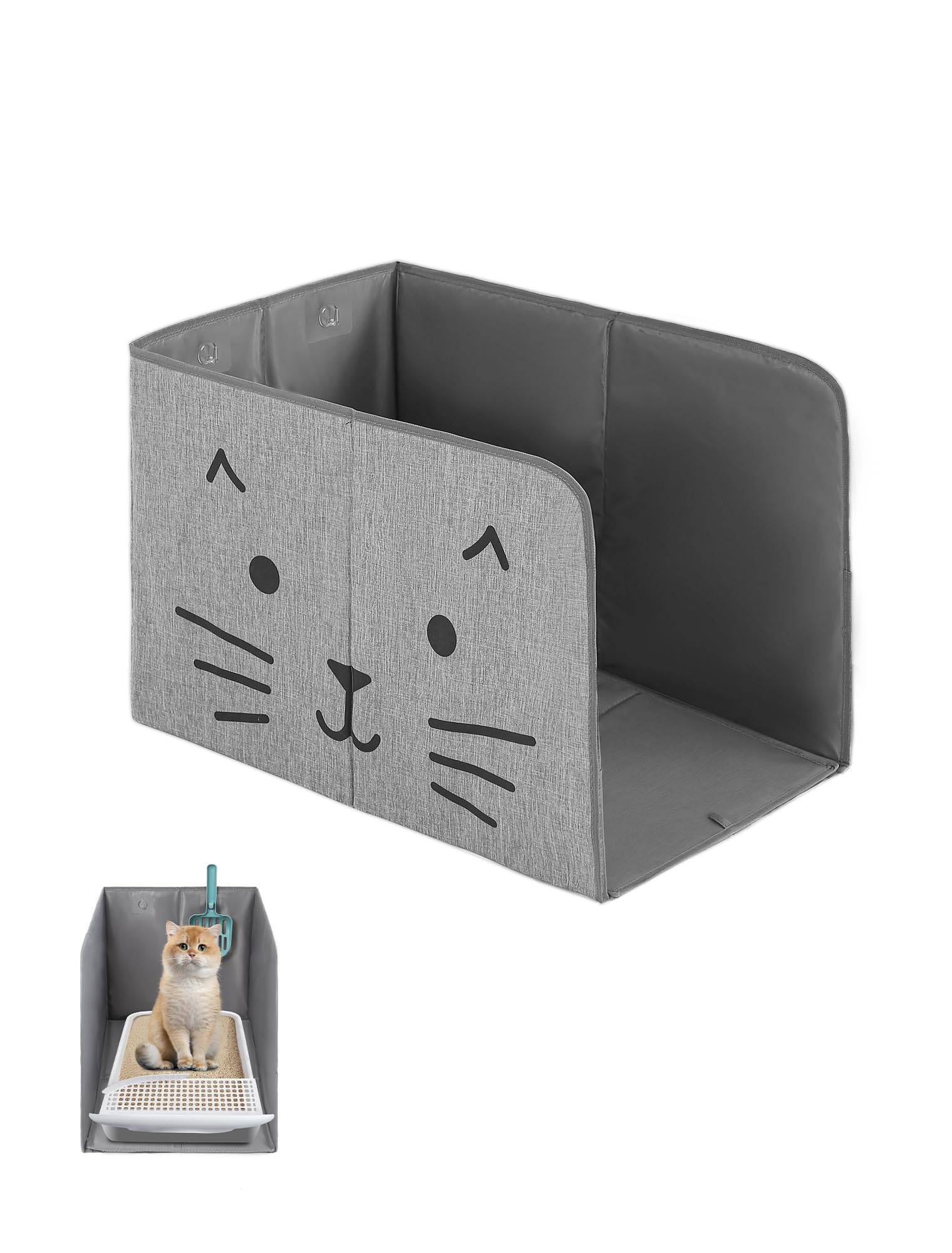 Coorganisers Waterproof Cat Litter Box Enclosure Splash Guard With Removable Mat, Cat Box Enclosure With 2 Hooks For Scoop, Anti