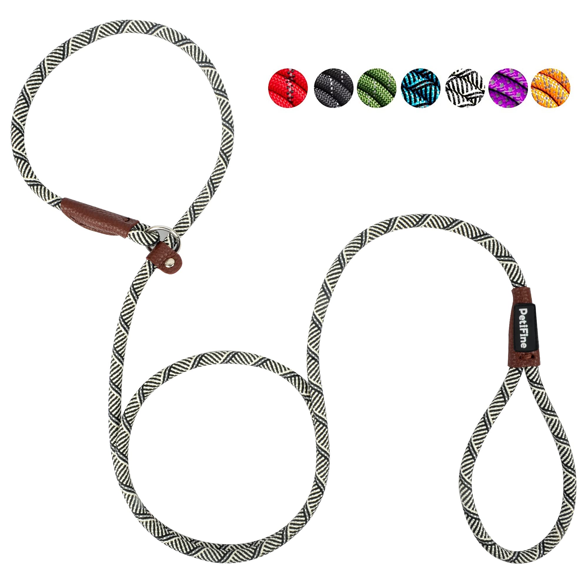 Petifine 6 Ft Slip Lead Dog Leash, Full Reflective Dog Training Leash, Heavy Duty Adjustable Pet Nylon Slip Rope Lead For Small Medium Large Dogs (3/8' -6 Ft, Grey)