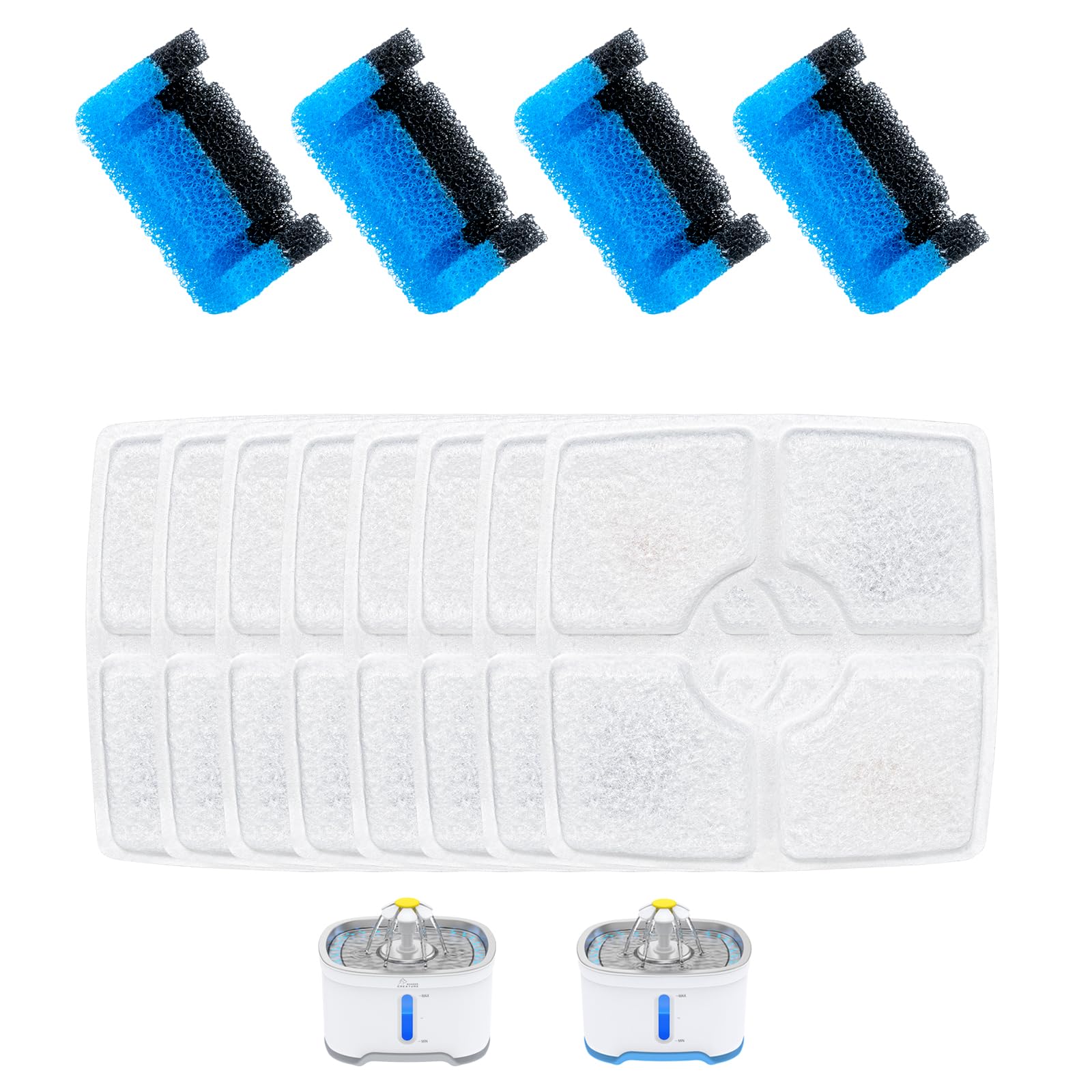 Wonder Creature Cat Water Filter, Cat Fountain Filter Replacement, 8 Square Carbon Filters And 4 Upgraded Sponge Foam Filter For