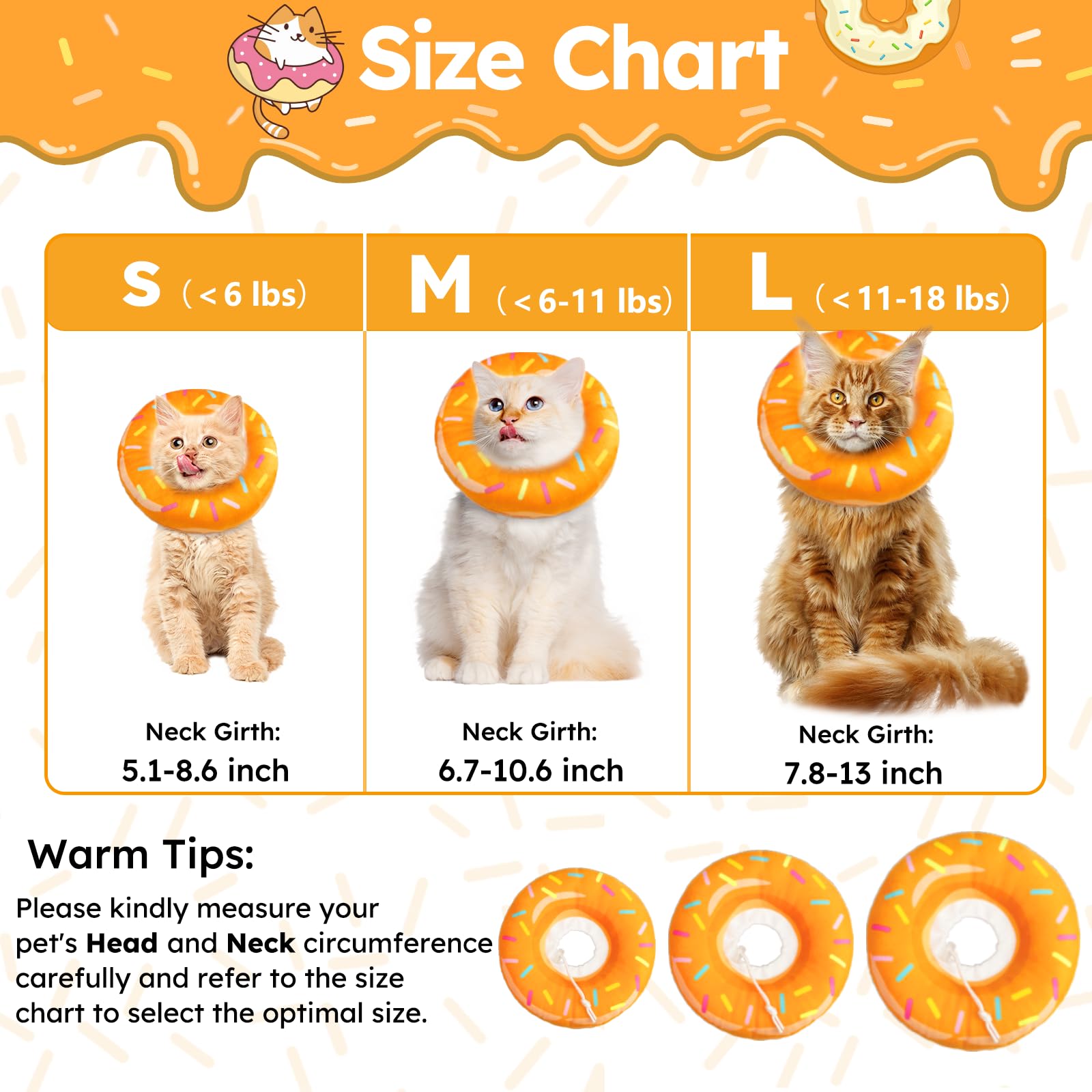 Hpetppy Cat Cone Collar Soft, Cat Recovery Collar for Wound Healing Cute Donut Adjustable Kittens Cones to Stop Licking Comforta