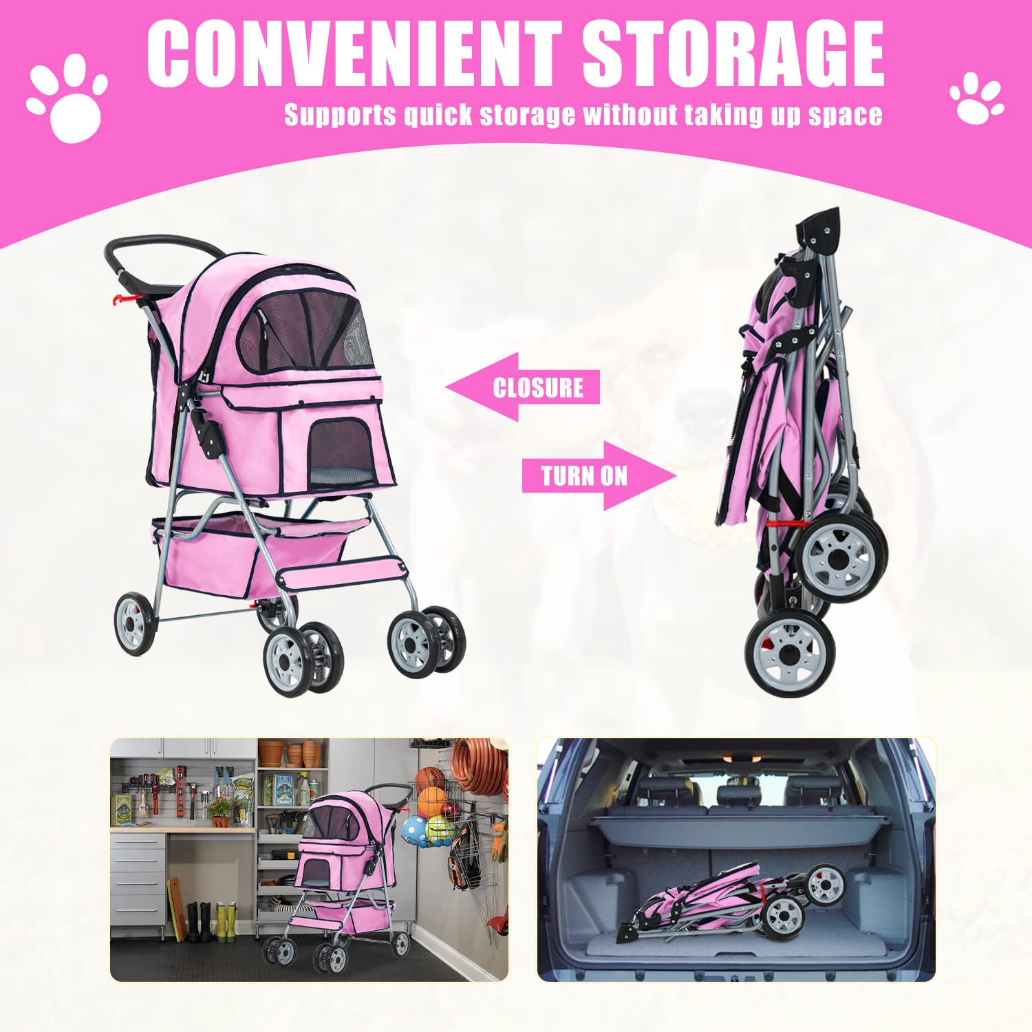 Dog Stroller,Travel Folding Pet Stroller for Small Medium Dog Cat Jogger Stroller with Storage Basket Removable Cup Holders (Pin