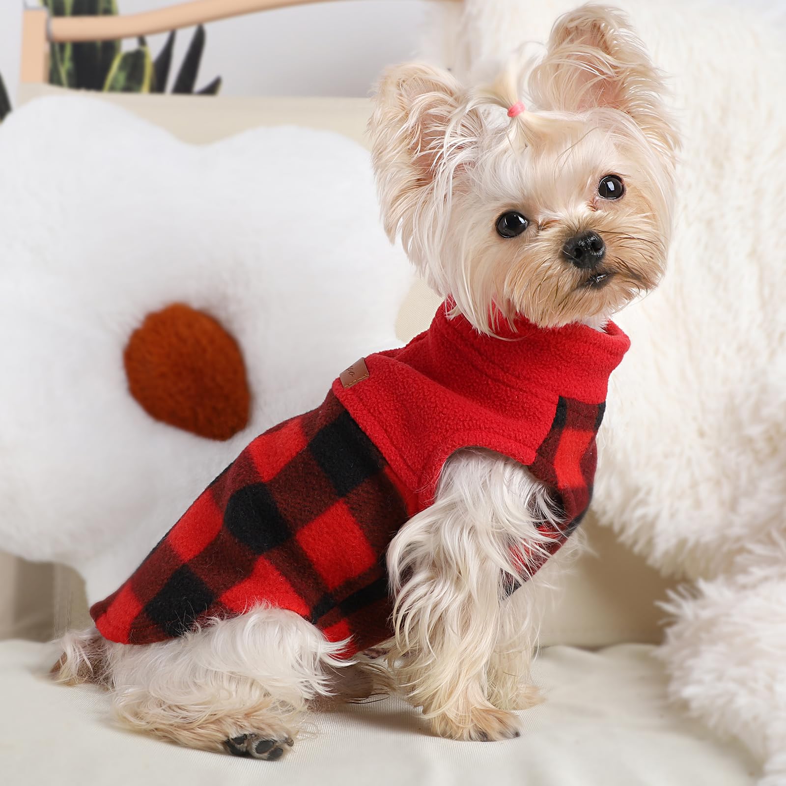 Red Plaid Print Fleece Vest Dog Sweater Winter Pet Clothes for Small Dogs Boy Girl Warm Pullover Puppy Sweater Soft Stretchy Pet