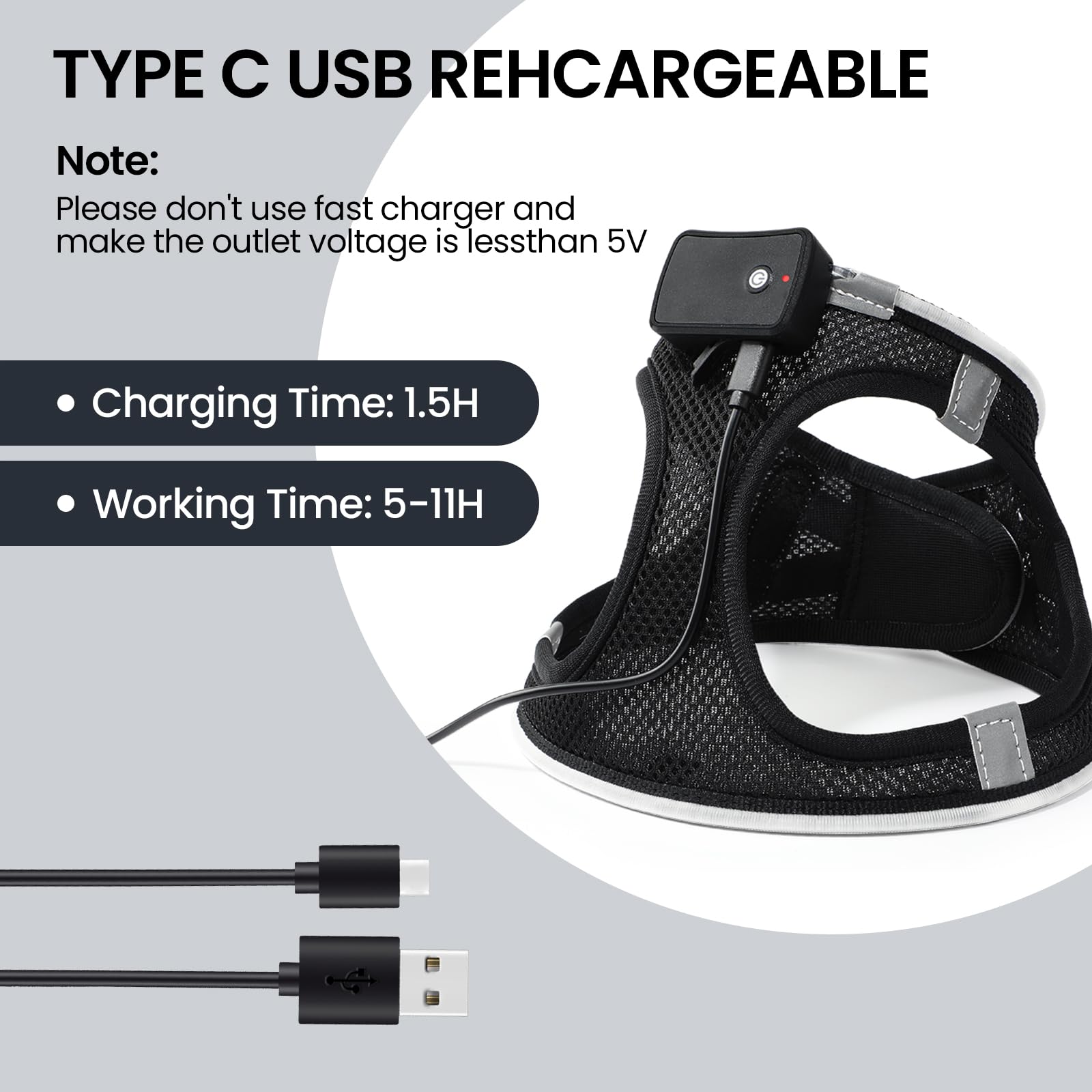 Pceotllar Light Up Led Dog Harness - Rechargeable No Pull Reflective, Flashing For Night Walking (Blue, Xs)