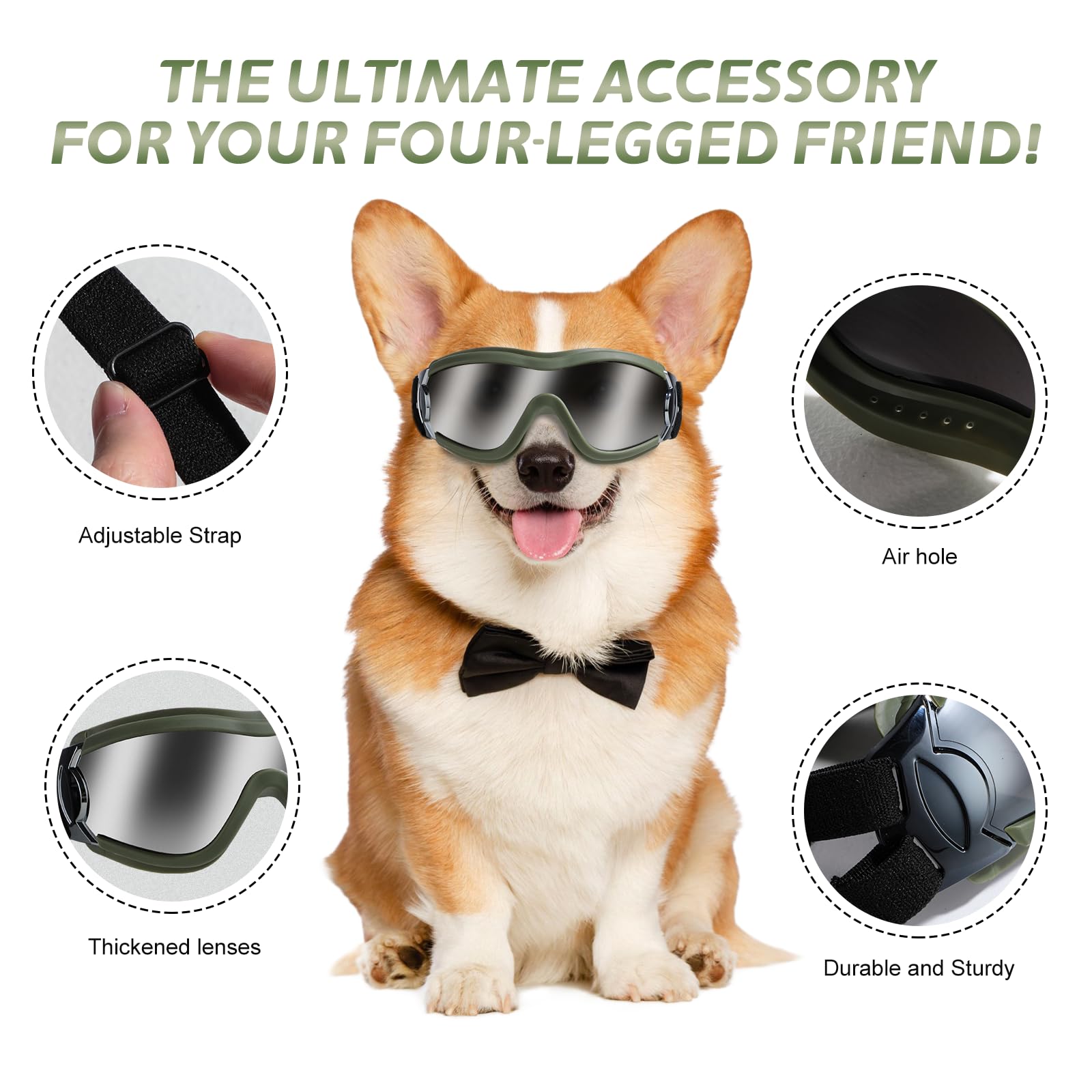 Nvted Dog Sunglasses Goggles, Uv Wind Dust Fog Protection Pet Glasses Eye Wear Protection With Adjustable Strap For Medium Or La