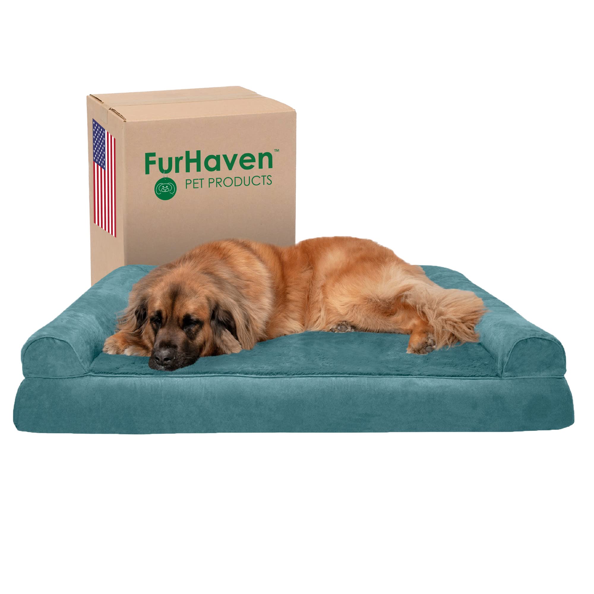 Furhaven Orthopedic Dog Bed For Large Dogs W/ Removable Bolsters & Washable Cover, For Dogs Up To 125 Lbs - Plush & Suede Sofa - Deep Pool, Jumbo Plus/Xxl