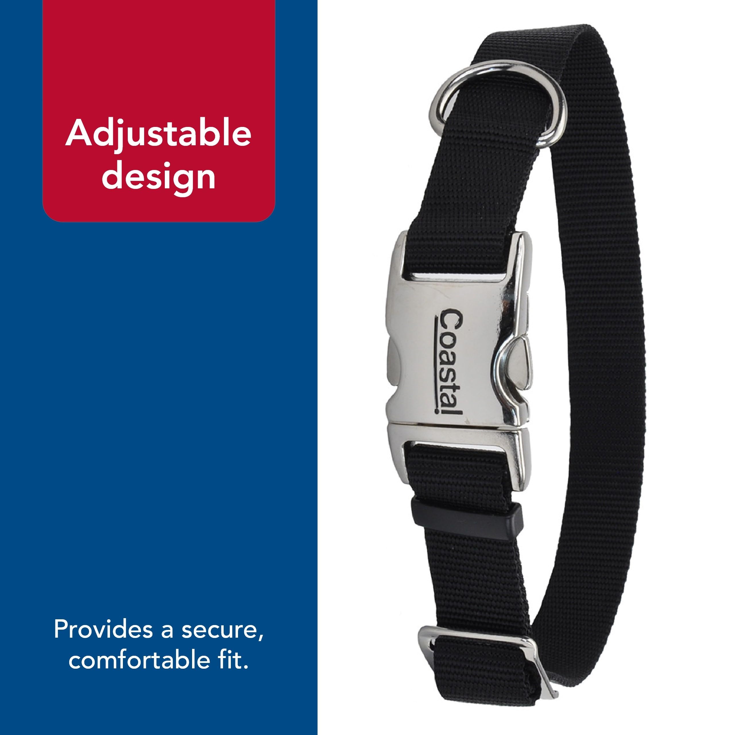 Coastal Pet Adjustable Dog Collar With Metal Buckle - Comfortable Fade-Resistant Dog Collar With Snap Lock - Perfect For Walking & Tie Outs - Black, 3/4' X 14' X 20'