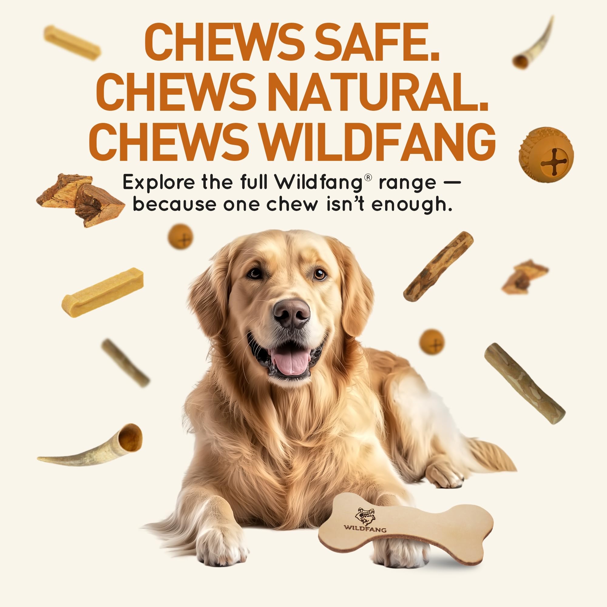 Wildfang® Leather Dog Toy, Medium – Soft Dog Chew Toys for Gentle Chewers, Puppies, Senior or Older Dogs with Sensitive Teeth – Non-Toxic, Stuffless, 5mm Leather Dog Bone for Dogs 22–33 lbs, Pack of 1