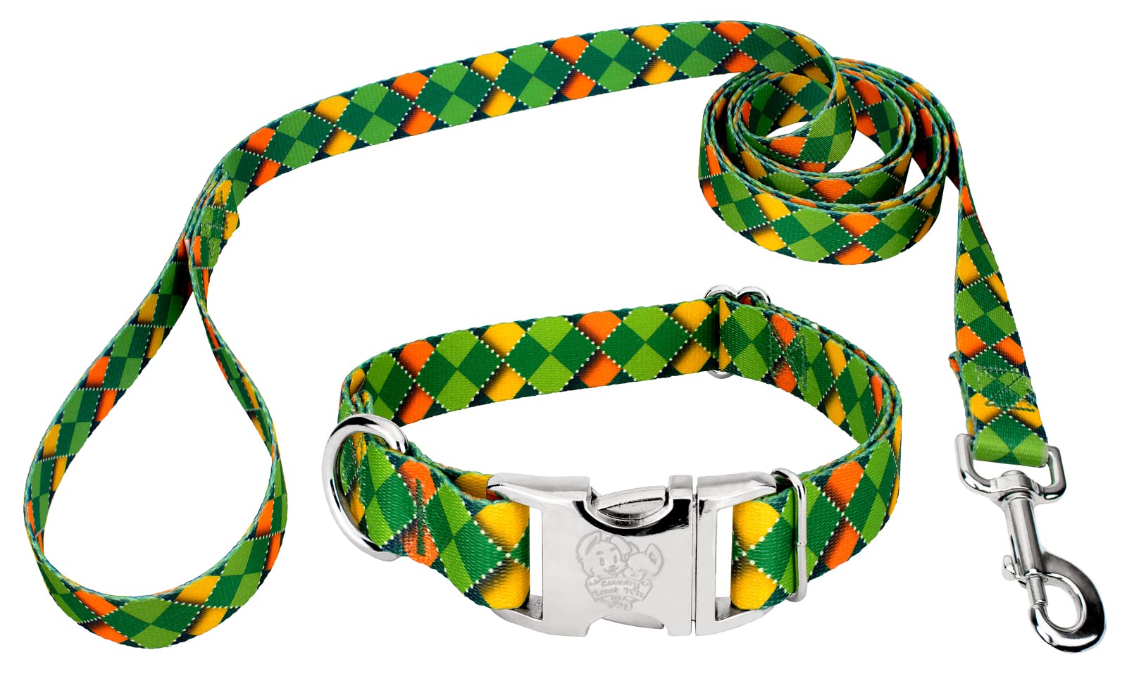 Country Brook Petz - Premium Limerick Argyle Dog Collar And Leash - Irish Pride Collection Featuring Lucky Designs (5/8 Inch, Sm
