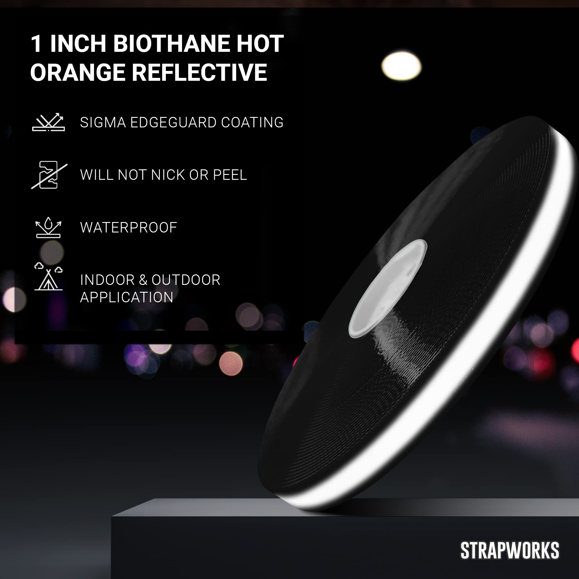 Strapworks Biothane Gold Series Reflective Webbing, 1' By 5 Yd, Black