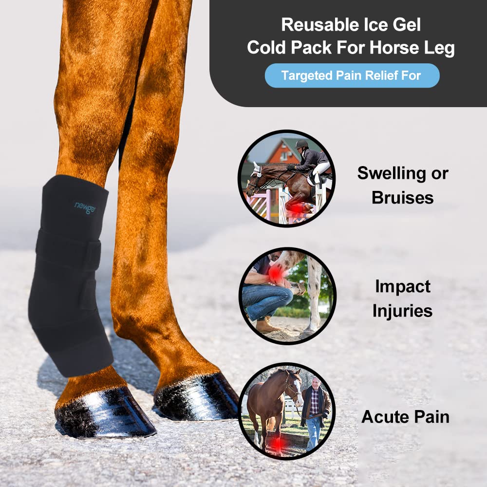 Newgo Horse Ice Pack Reusable Horse Leg Wrap For Injury, Cooling Horse Knee Wrap Full Coverage Leg Ice Boot Cold Pack 1 Wrap With 2 Gel Packs For Knee, Legs, Boots, And Hooves