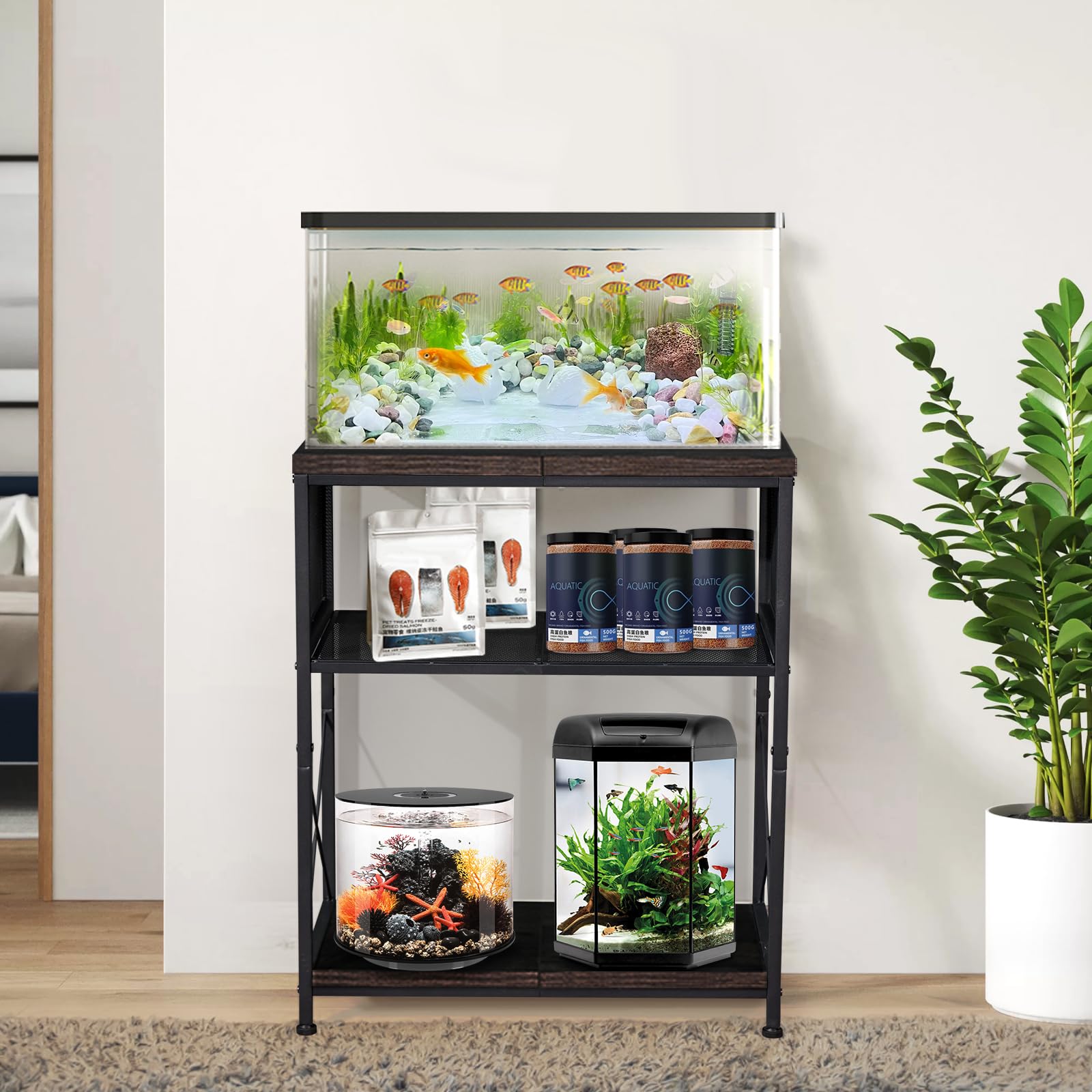 LALA IKAI Fish Tank Stand for 10-20 Gallon Aquariums Heavy Duty Adjustable Height Double Tier Steel Structure Sturdy Design Rept