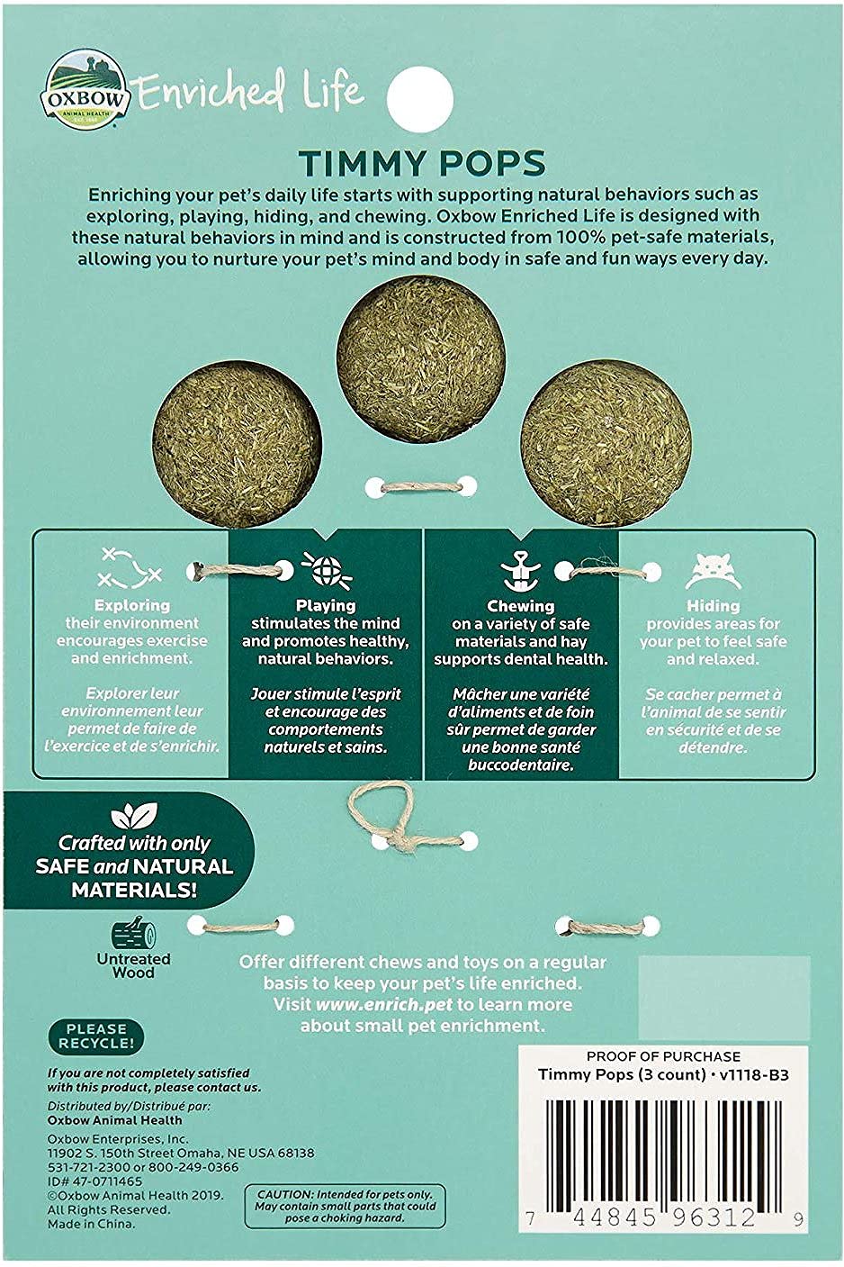 Oxbow 9 Pack Of Enriched Life Timmy Pops Small Pet Chew Toys