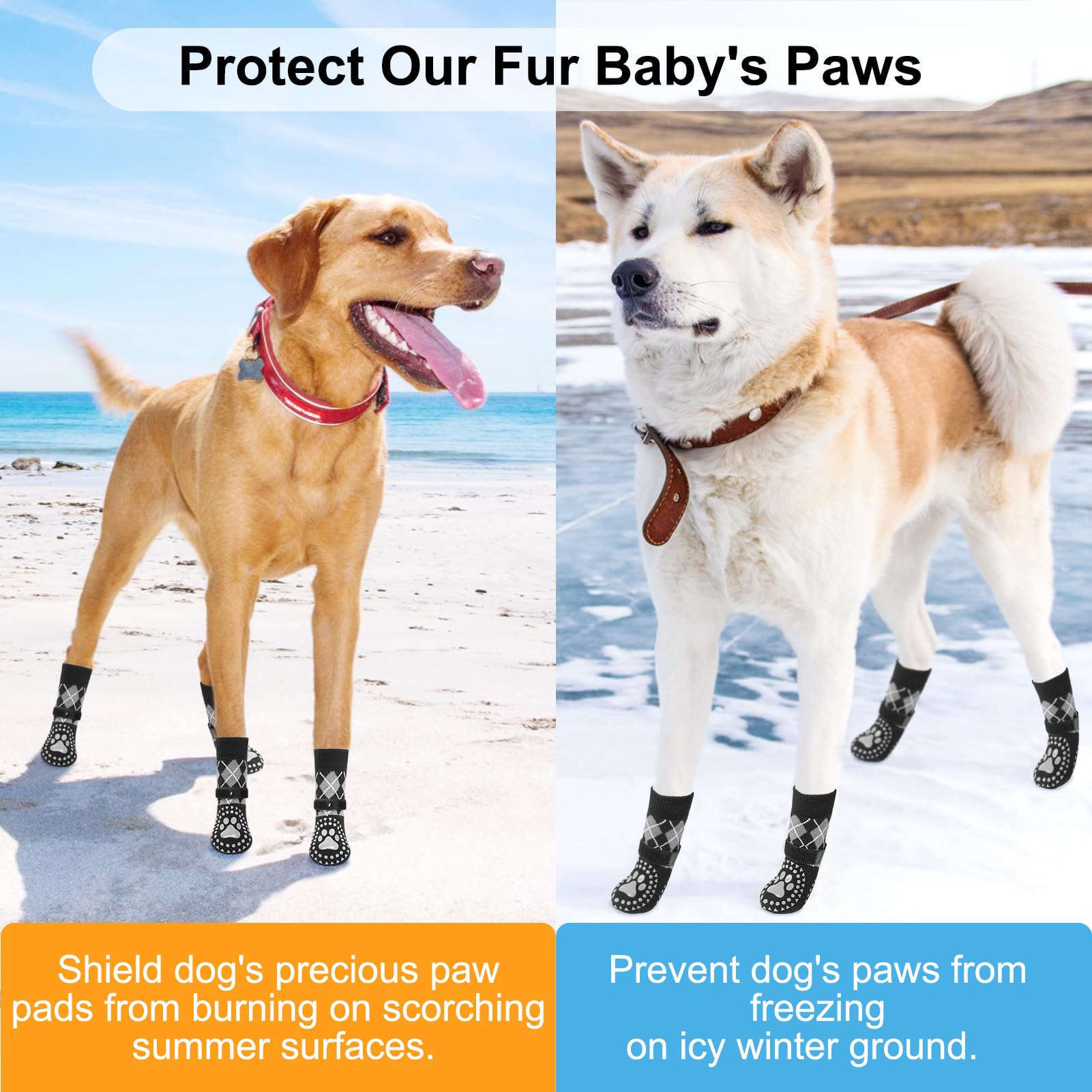 Beautyzoo Dog Socks To Prevent Licking Paws, Dog Shoes For Hot Pavement Small Medium Large Senior Dogs Booties, Non Slip Dog Boo