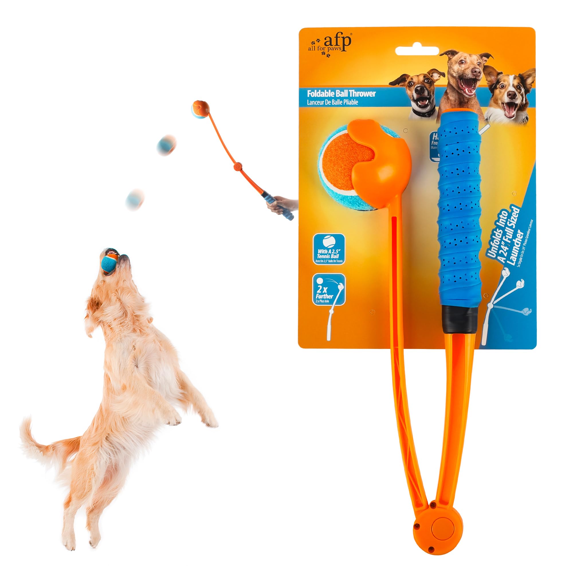Afp 25 Dog Ball Launcher - Interactive Dog Toy For Outdoor, Foldable, Lightweight Design With Non-Slip Handle, Includes Medium B
