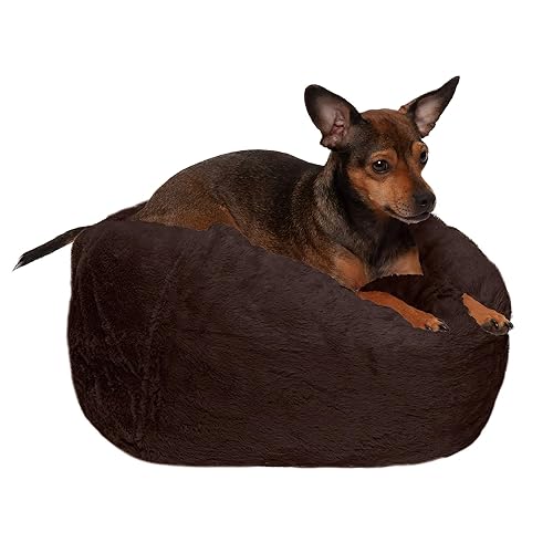 Furhaven Soft & Cozy Dog Bed For Small Dogs, Refillable W/ Removable Washable Cover & Liner, For Dogs Up To 20 Lbs - Plush Faux Fur Bean Bag Style Ball Bed - Espresso, Small