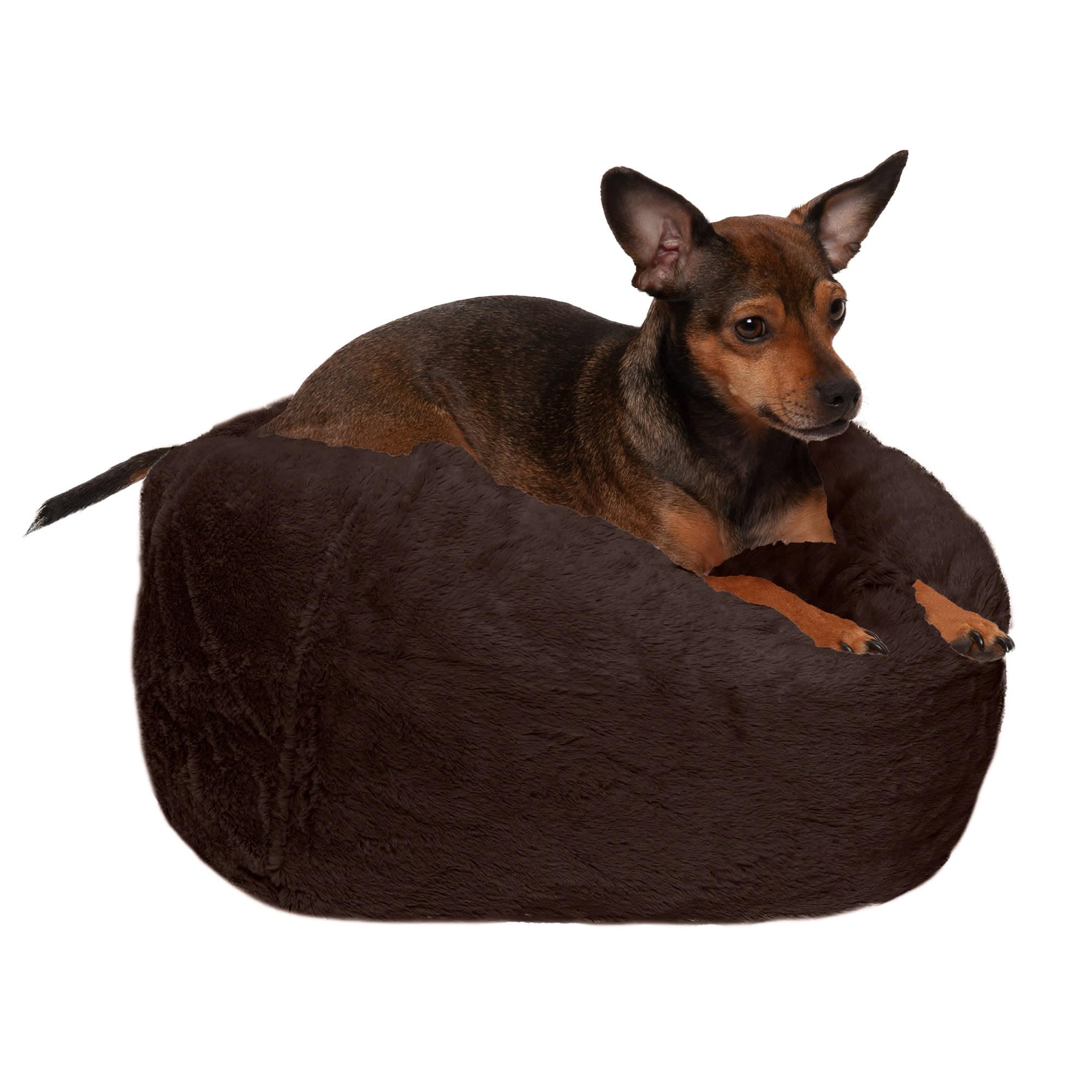 Furhaven Soft & Cozy Dog Bed For Small Dogs, Refillable W/ Removable Washable Cover & Liner, For Dogs Up To 20 Lbs - Plush Faux Fur Bean Bag Style Ball Bed - Espresso, Small