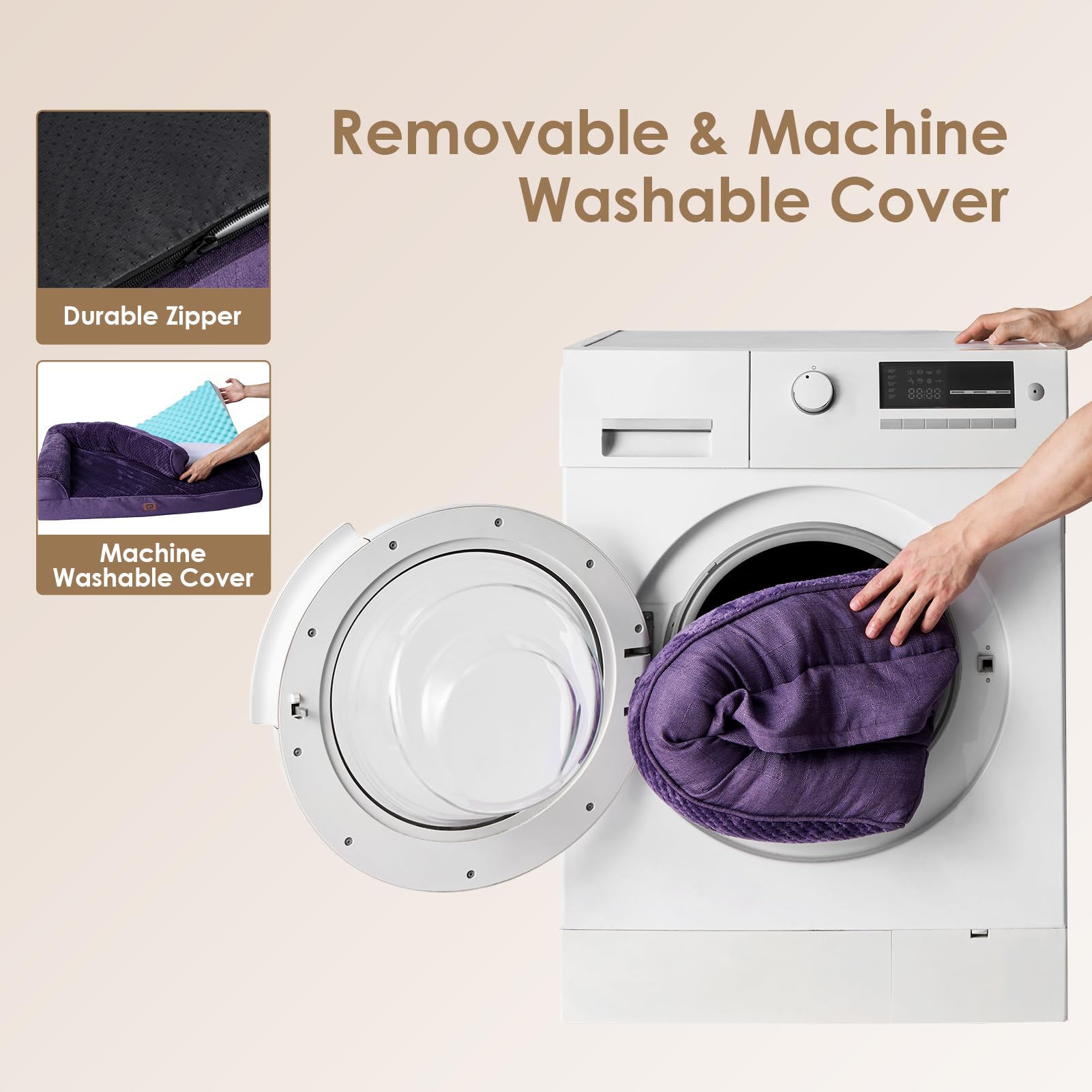 Eheyciga Xl Memory Foam Dog Bed, Orthopedic Dog Beds For Extra Large Dogs, Waterproof Egg Crate Dog Couch Bed With Washable Removable Cover And Non-Slip Bottom, L Shaped Dog Bed, Purple