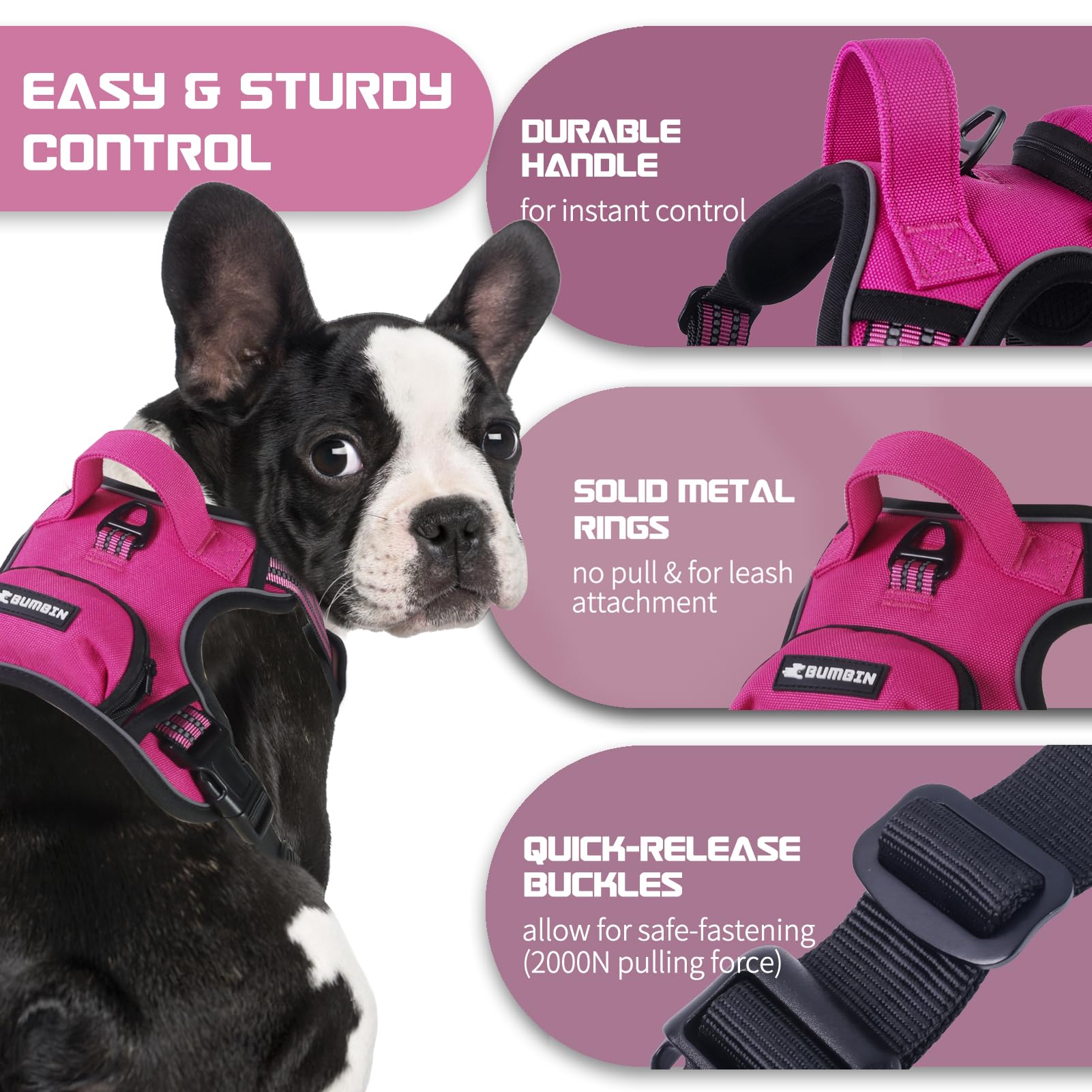 BUMBIN Dog Harness for Large Dogs, No Pull Adjustable No Choke Pet Vest with Dog Leash Fit Smart Reflective Pet Walking Harness