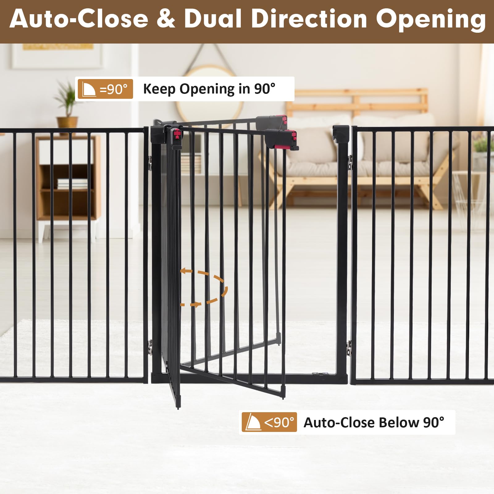 Metal Freestanding Dog Gates With Door,Extra Wide 24'', 32'' Height Foldable Dog Fence For Indoor & Outdoor, Heavy Duty Freestan