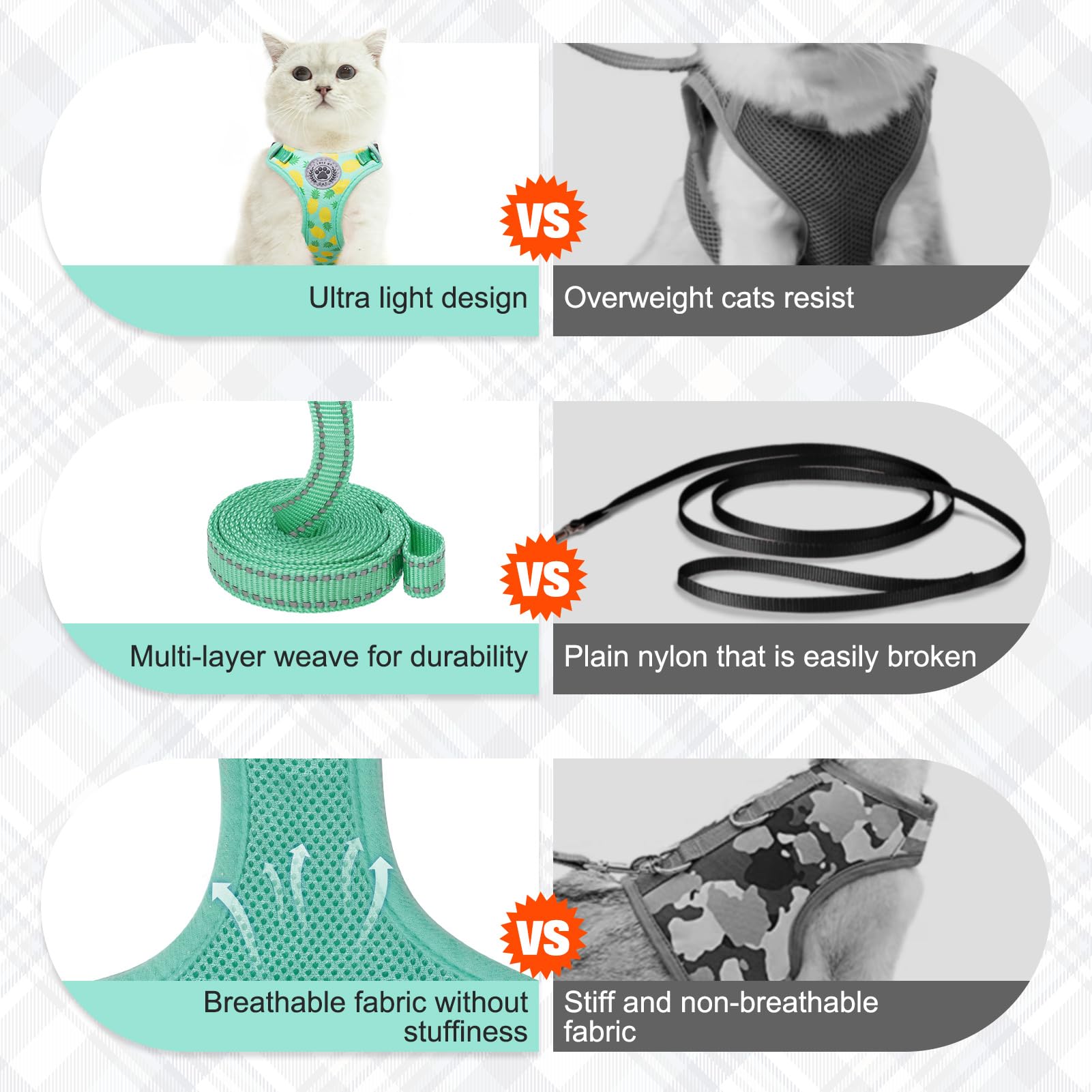 BEAUTYZOO Cat Harness and Leash Set, Escape Proof, Small (S), Pineapple Green, Soft Polyester, Adjustable for Walking and Travel