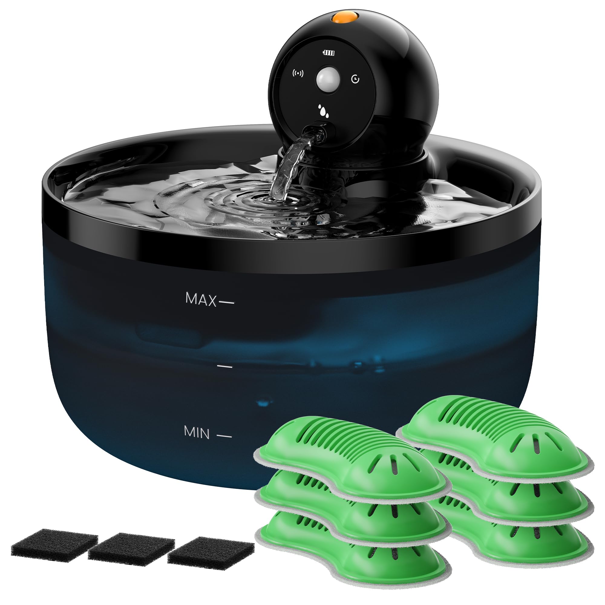 Battery Operated Cat Water Fountain: GOOIFUN Cat Fountain with 6 Filters + 3 Sponges - 88oz/2.6L Cats Water Bowl Dispenser- Sile