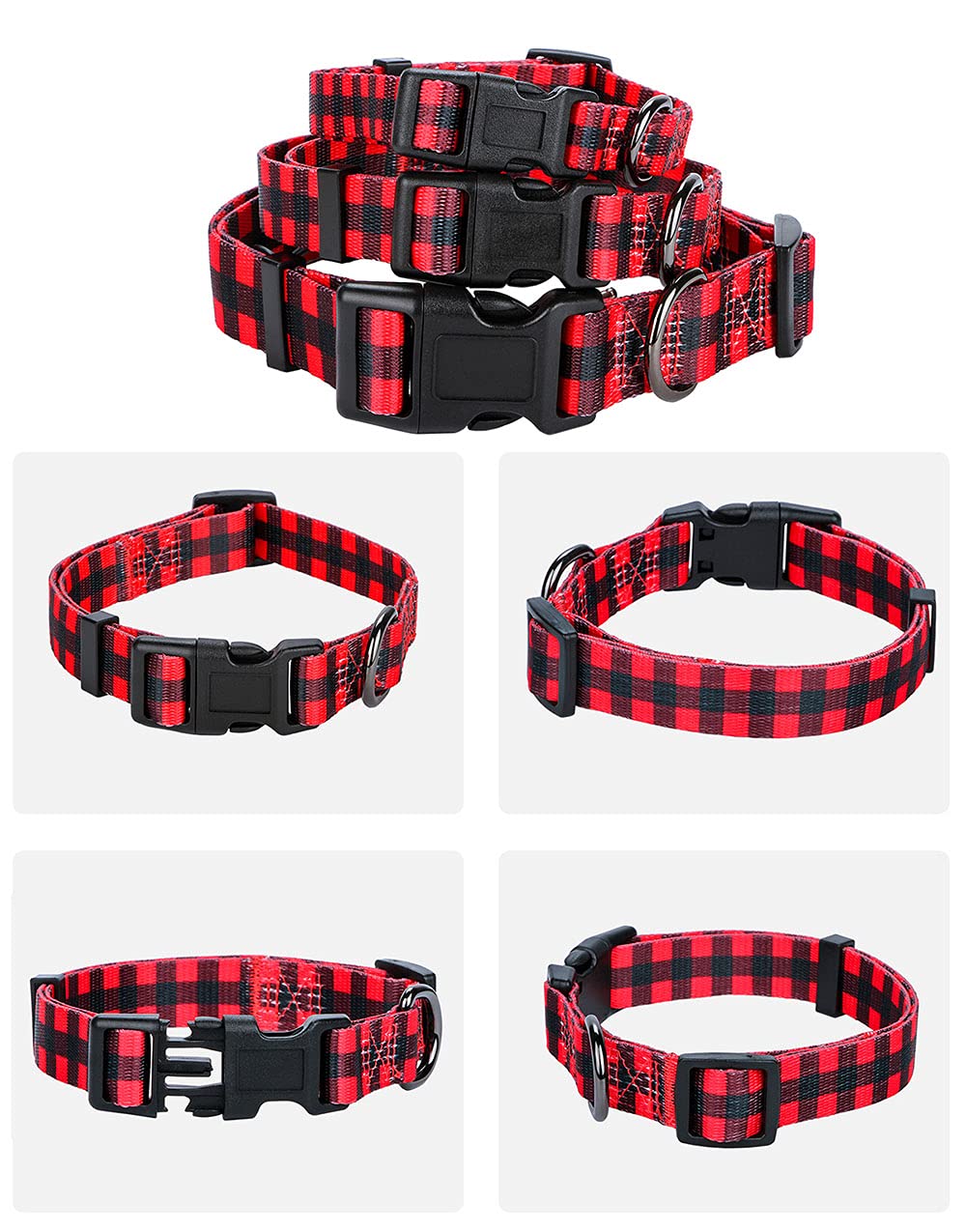 Rhea Rose Red Black Checkered Dog Collar Small Size