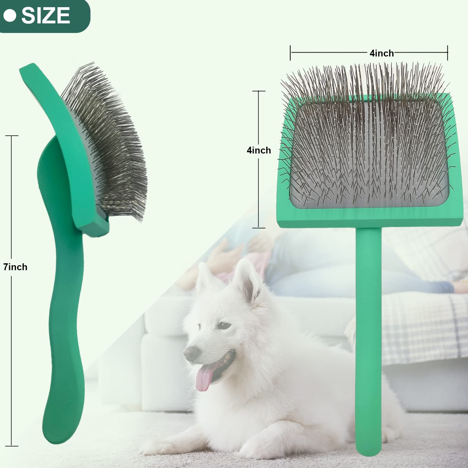 Large Slicker Dog Grooming Brush Kit - Ergonomic Wooden Handle, Long Pins For Goldendoodles, Poodles, Doodles & Haired Dogs (Gre