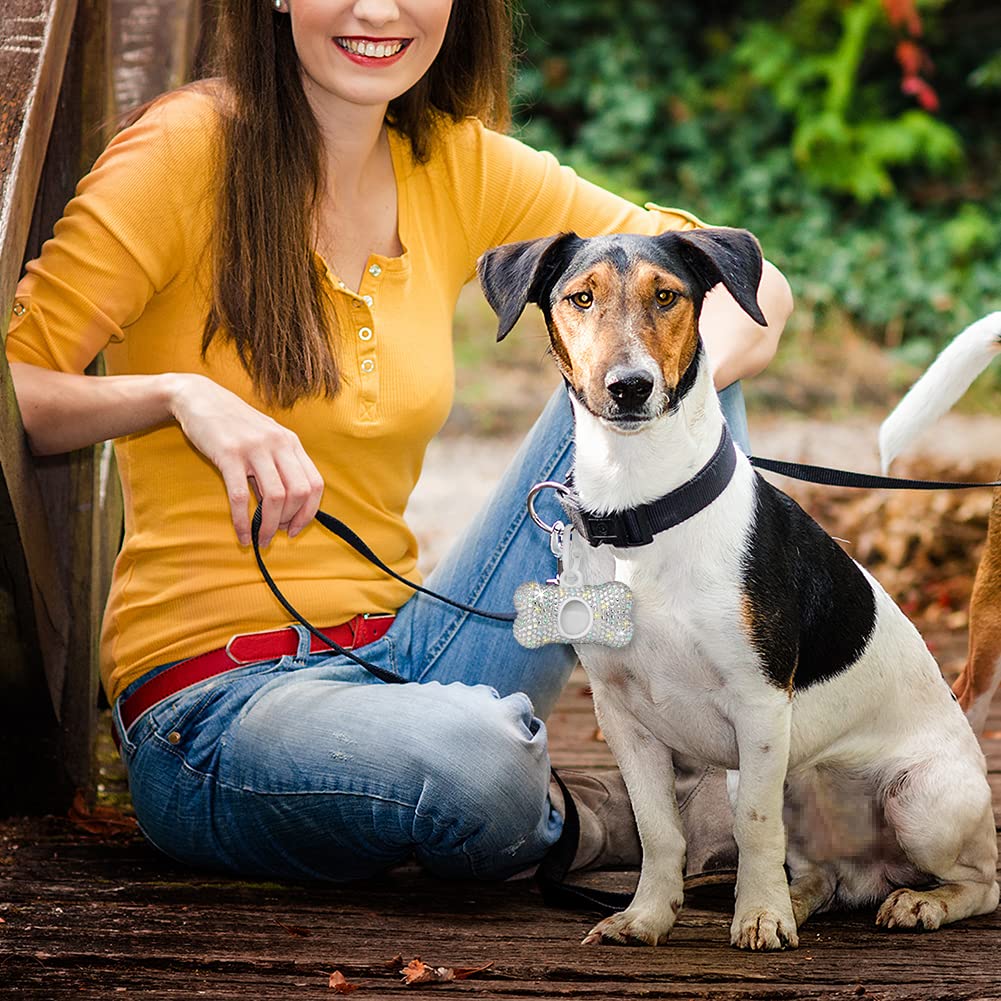 Savori Dog Poop Bag Holder Bling Crystal Dog Waste Bags Dispenser For Pet Dog Doggy With Carabiner Clip Includes 1 Roll 15 Bags