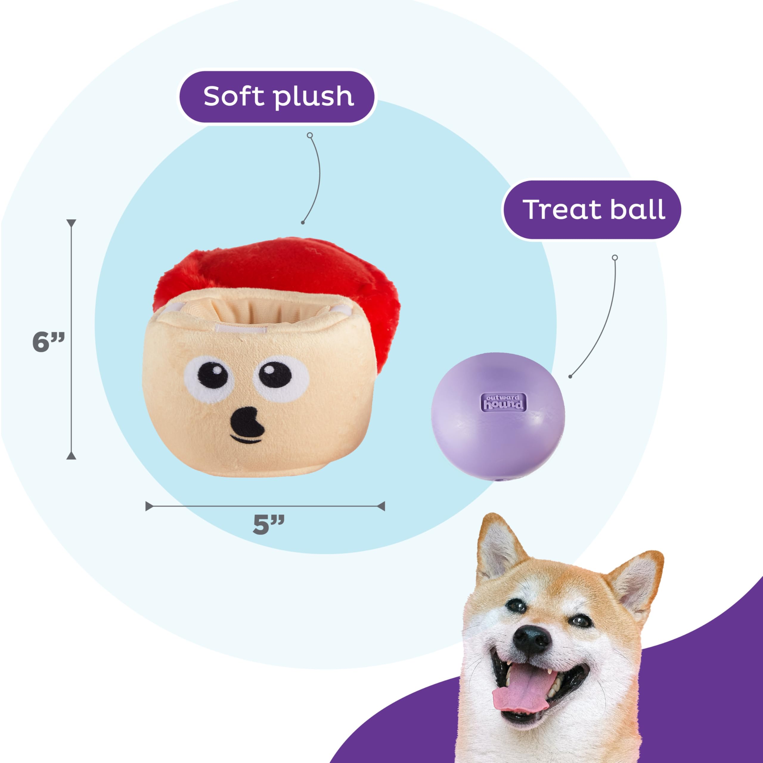 Outward Hound By Nina Ottosson Snack Palz Interactive Plush Dog Puzzle With Treat Ball, Mushroom, Multicolored