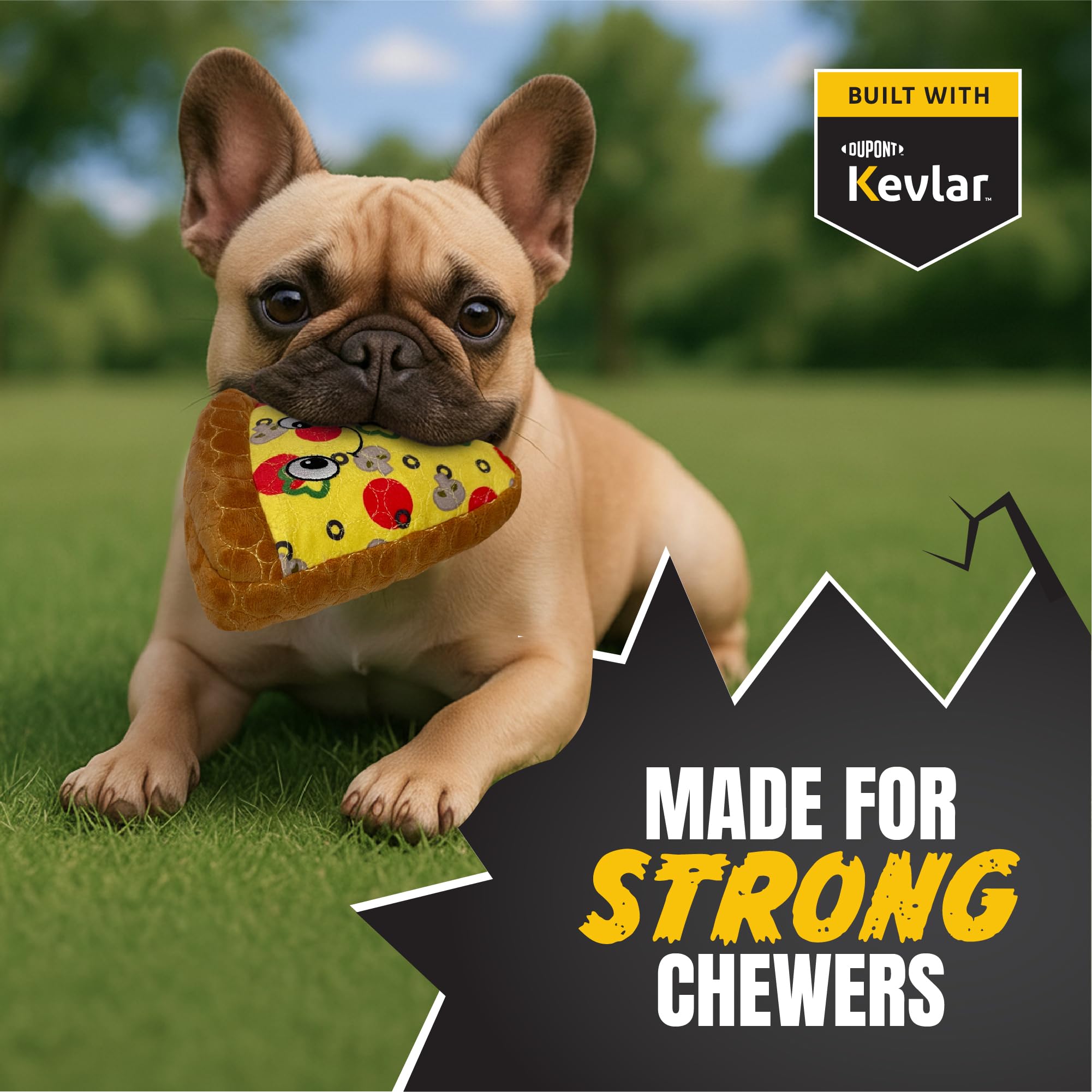Bite Force -Durable & Strong Dog Toy Pizza Slice with Squeaker, Kevlar-Reinforced for Aggressive Chewers for Small Medium Large