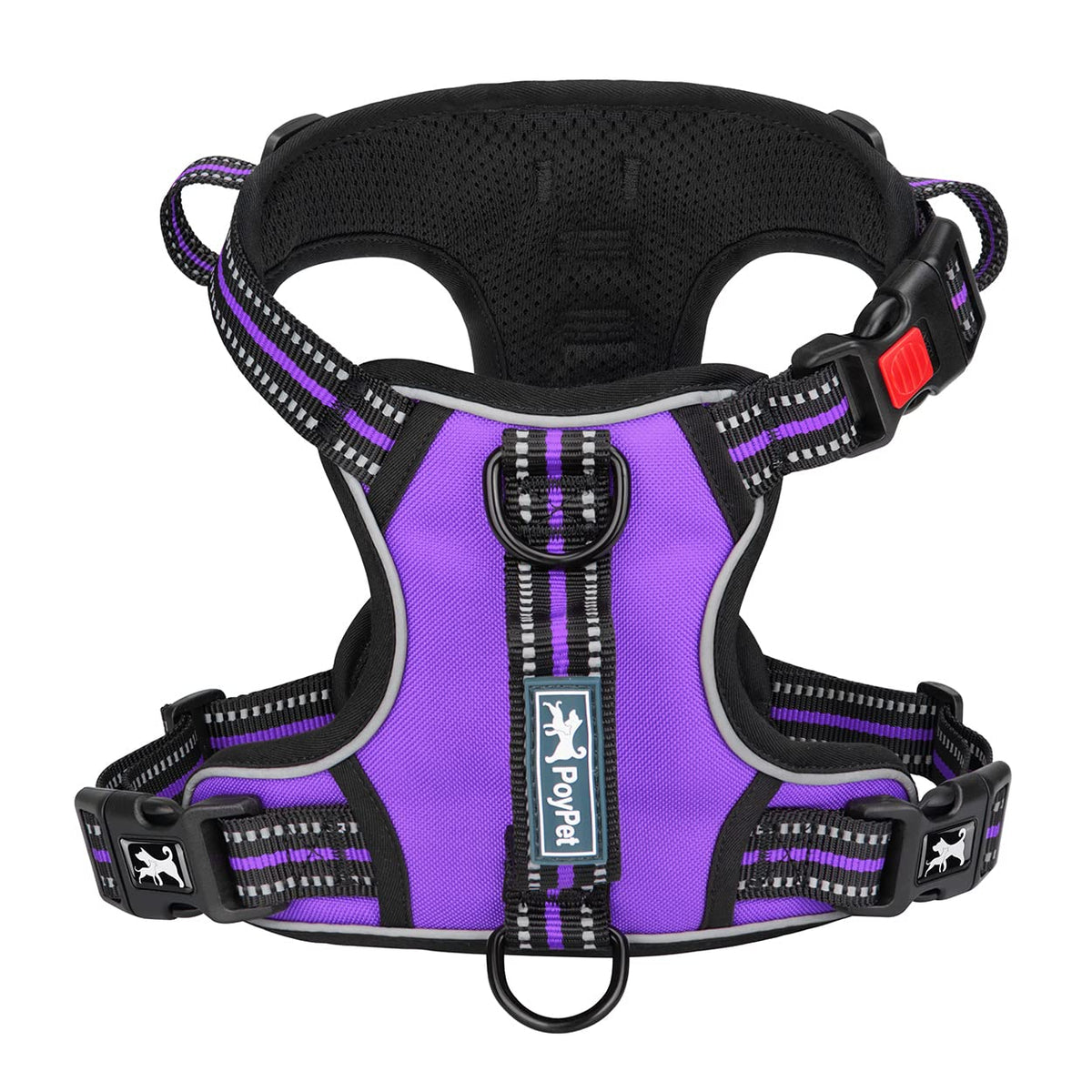 Poypet No Pull Dog Harness, No Choke Front Clip Reflective Dog Vest With Soft Padded Vertical Handle, 3 Leash Attachments For Small Medium Large Dogs (Purple,L)