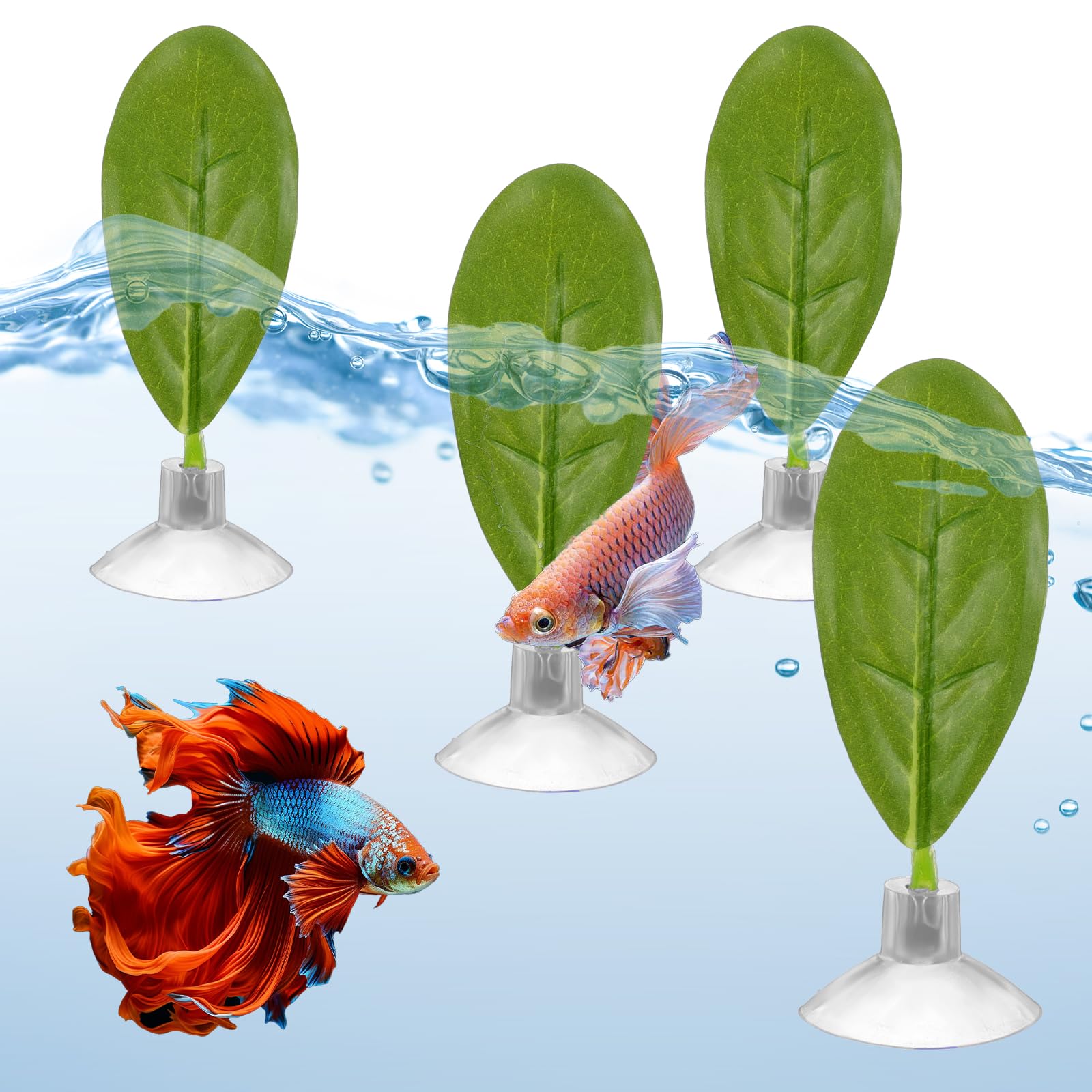 4 Pieces Betta Leaf Hammock, Fish Plant Leaf Pad, Fishes Tank Decor Leaves Betta Fish Tank Accessories for Tank-Aquarium Spawnin