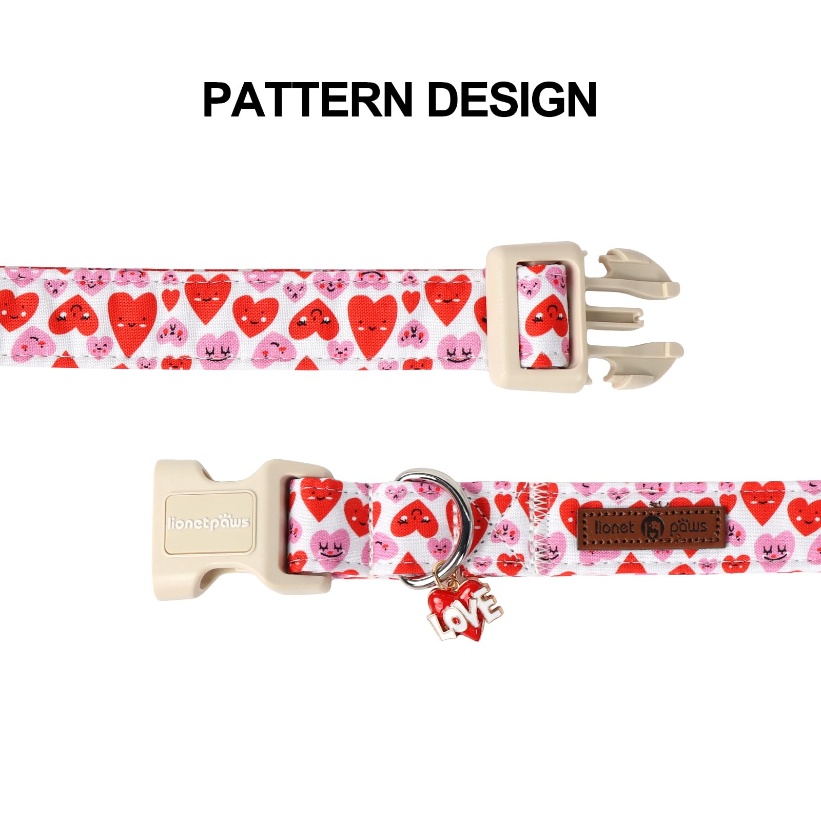 Lionet Paws Valentine'S Dog Collar- Cute Pink Wink Heart Dog Collars With Plastic Buckle, Light Adjustable Dog Collars For Mediu
